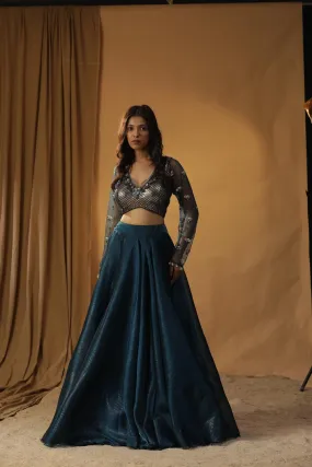 NAVY BLUE ORGANZA LEHENGA SET