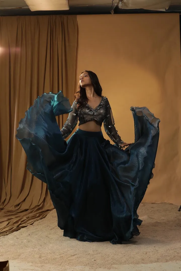 NAVY BLUE ORGANZA LEHENGA SET