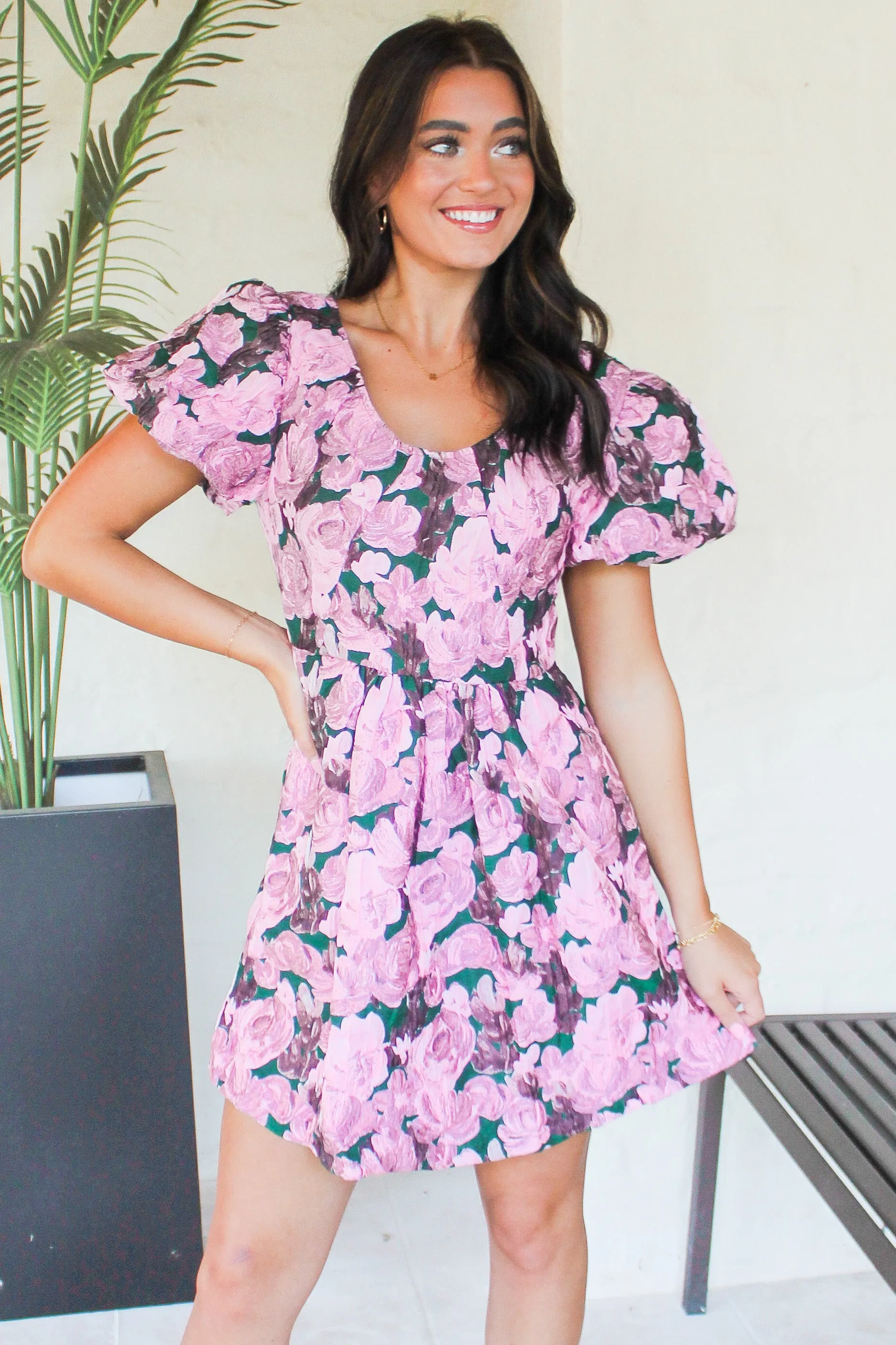 Never Stop Believing Textured Floral Dress