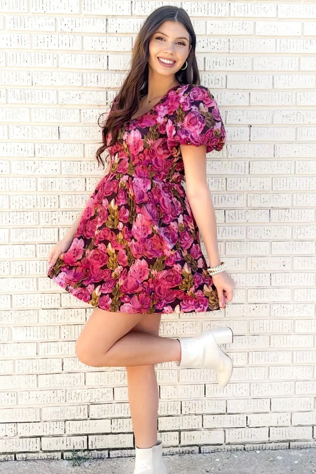 Never Stop Believing Textured Floral Dress