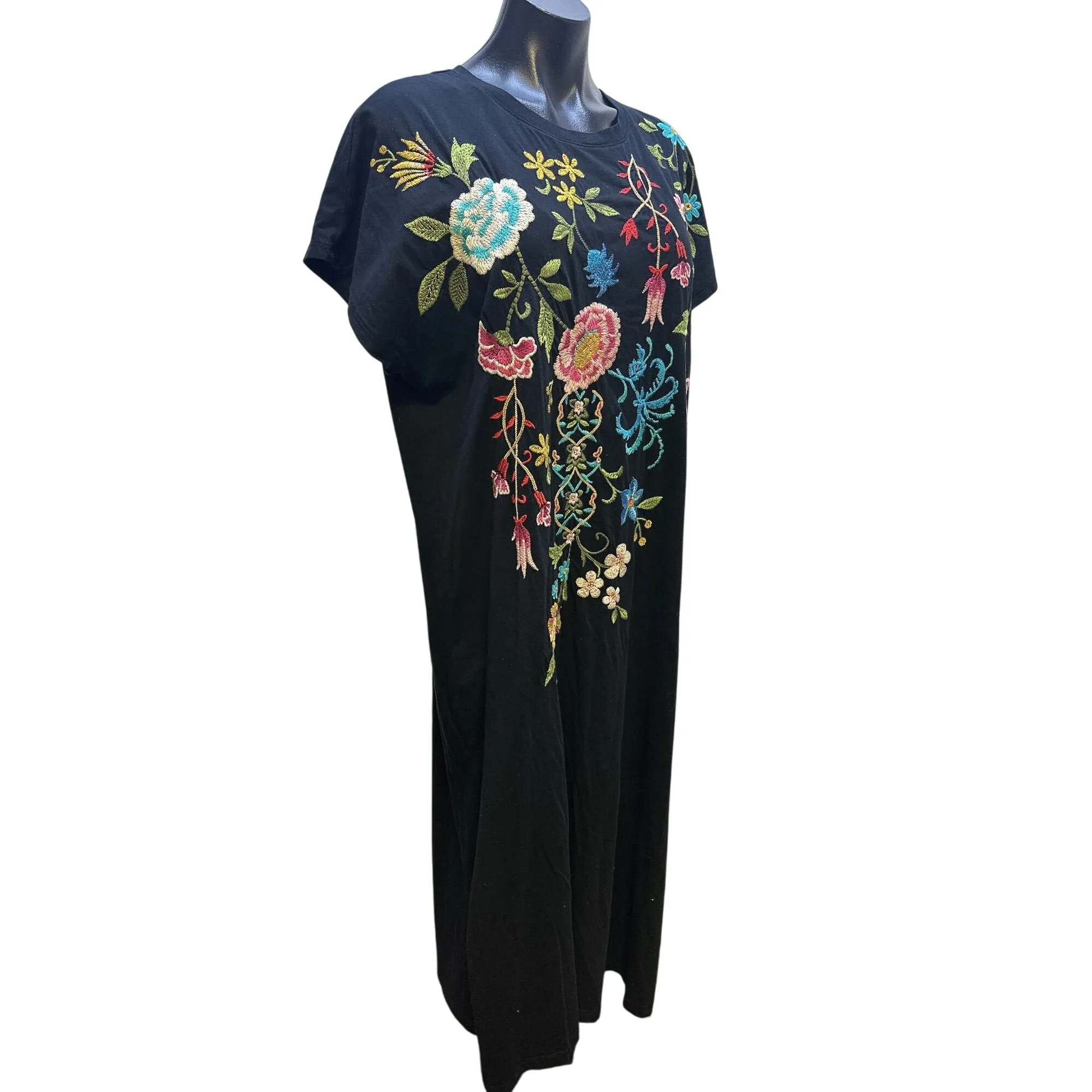 NWT Johnny Was Black Maxi Dress w/Vibrant Floral Embroidery Size M