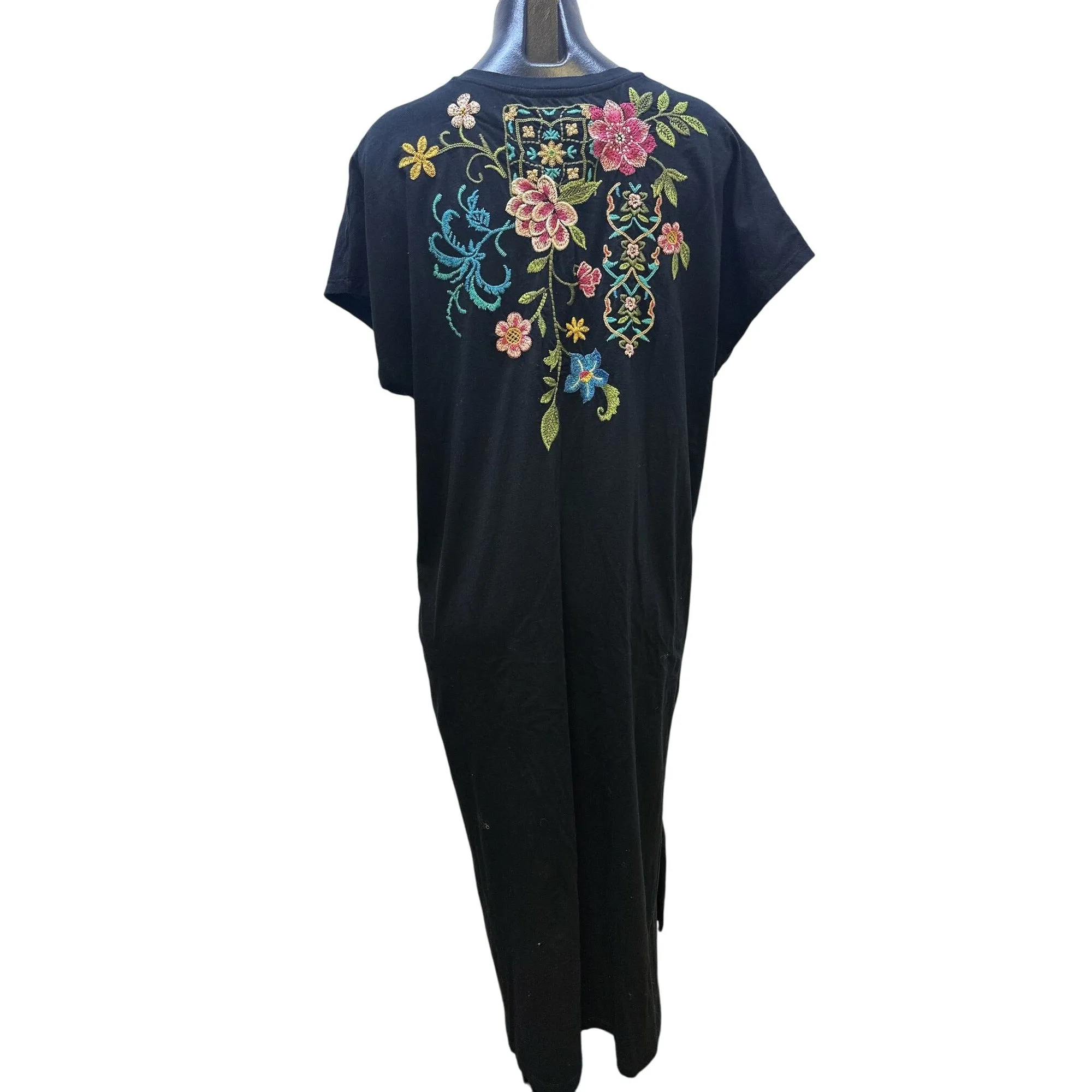 NWT Johnny Was Black Maxi Dress w/Vibrant Floral Embroidery Size M