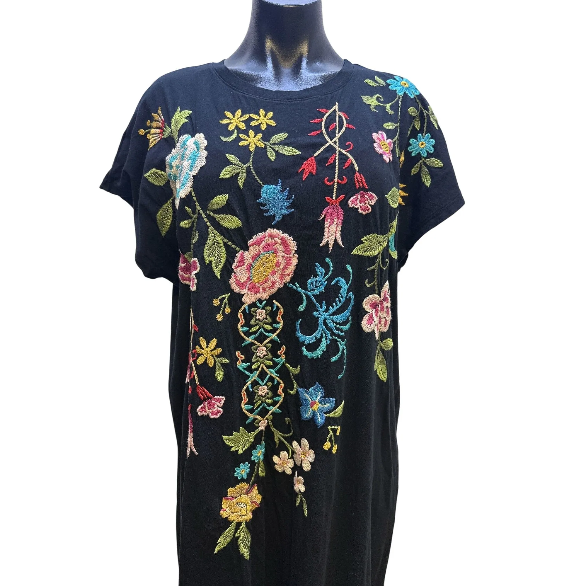 NWT Johnny Was Black Maxi Dress w/Vibrant Floral Embroidery Size M