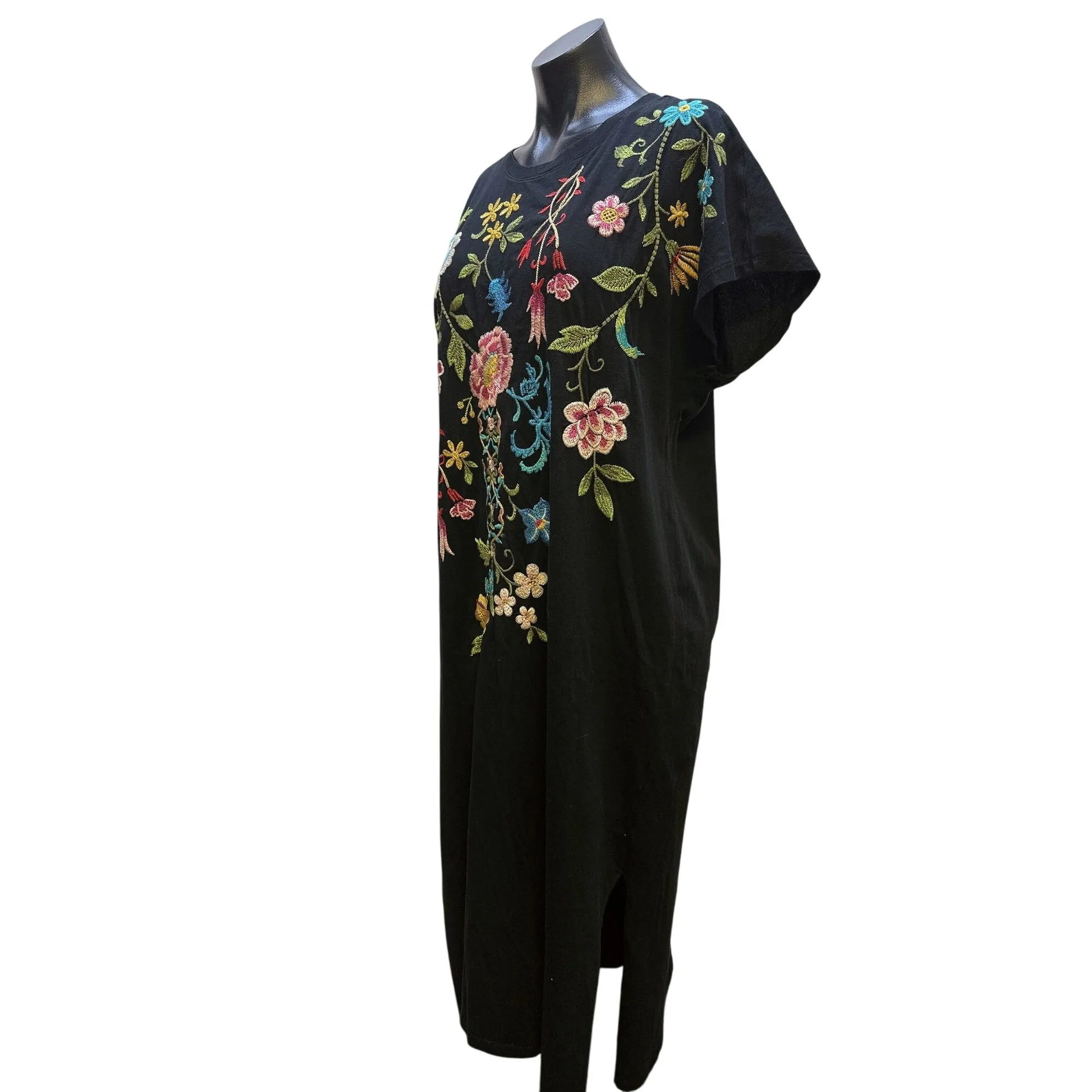 NWT Johnny Was Black Maxi Dress w/Vibrant Floral Embroidery Size M