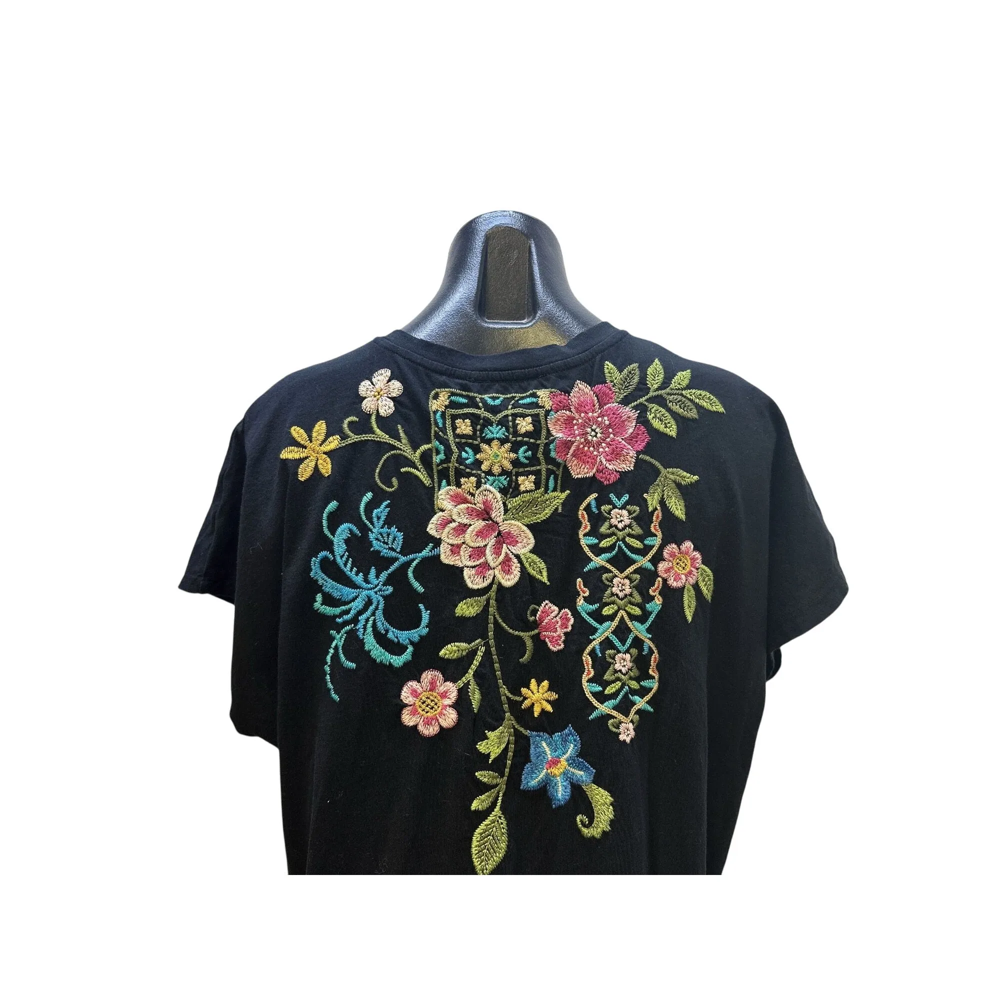 NWT Johnny Was Black Maxi Dress w/Vibrant Floral Embroidery Size M