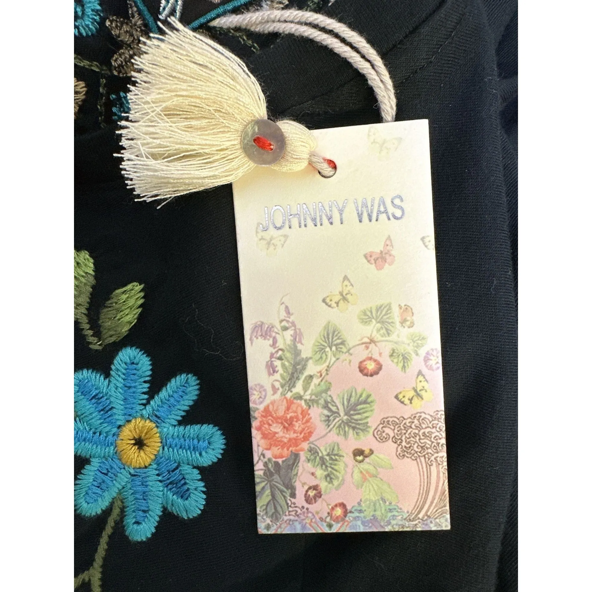 NWT Johnny Was Black Maxi Dress w/Vibrant Floral Embroidery Size M