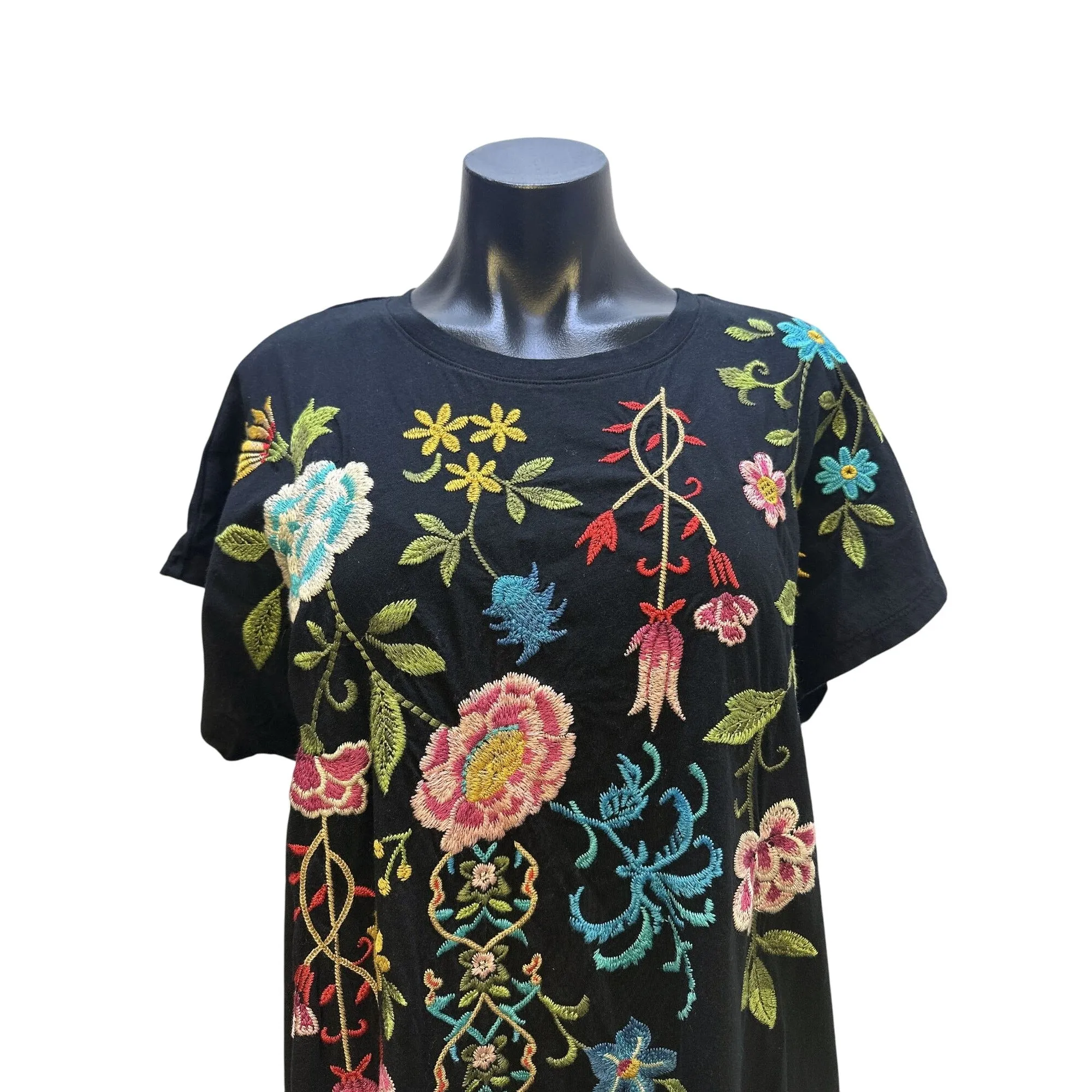 NWT Johnny Was Black Maxi Dress w/Vibrant Floral Embroidery Size M