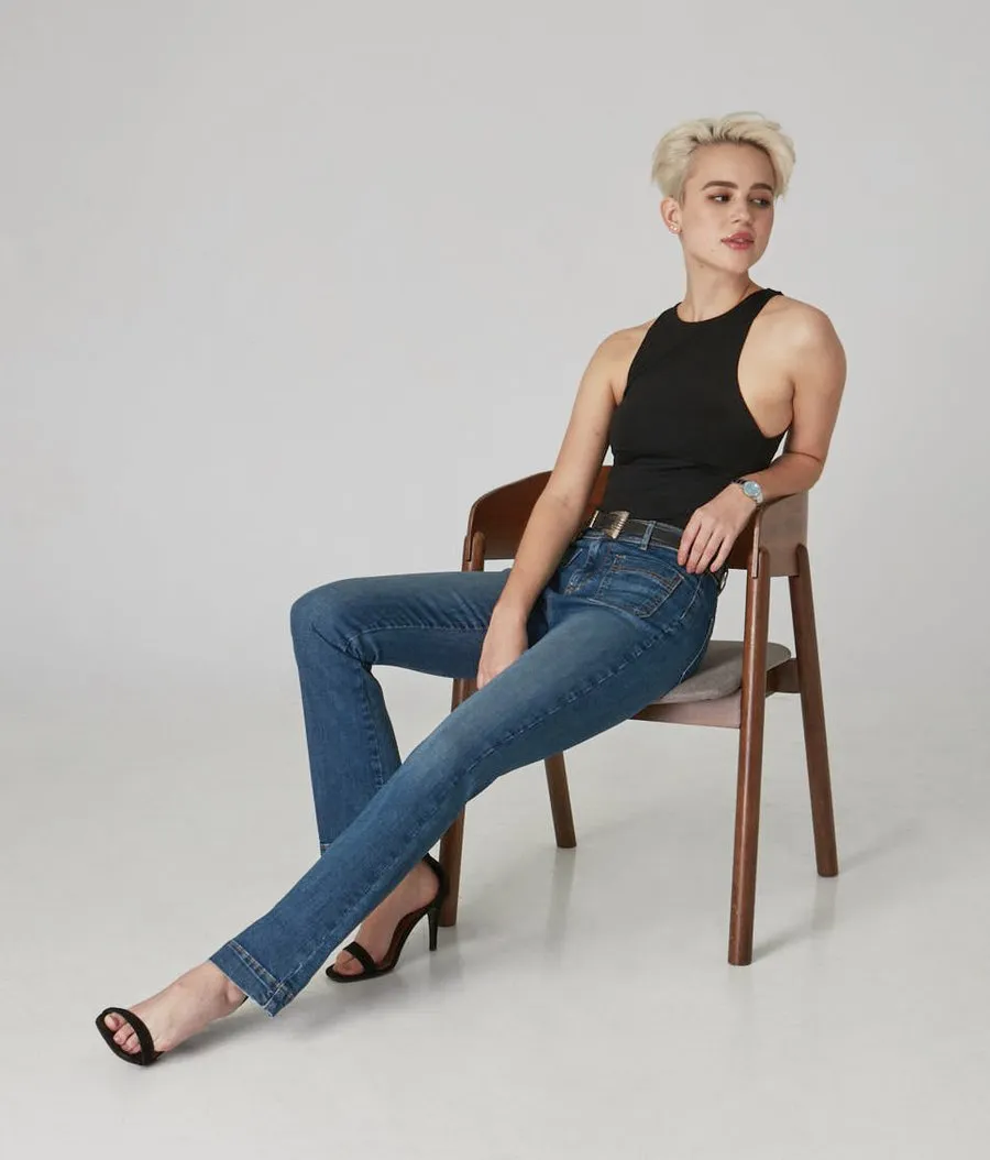 Pantalon bootcut à taille haute en jean extensible et durable
