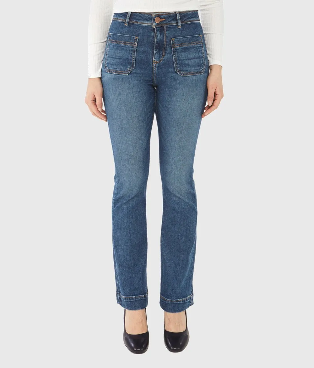Pantalon bootcut à taille haute en jean extensible et durable