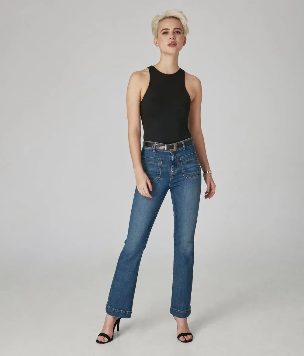 Pantalon bootcut à taille haute en jean extensible et durable