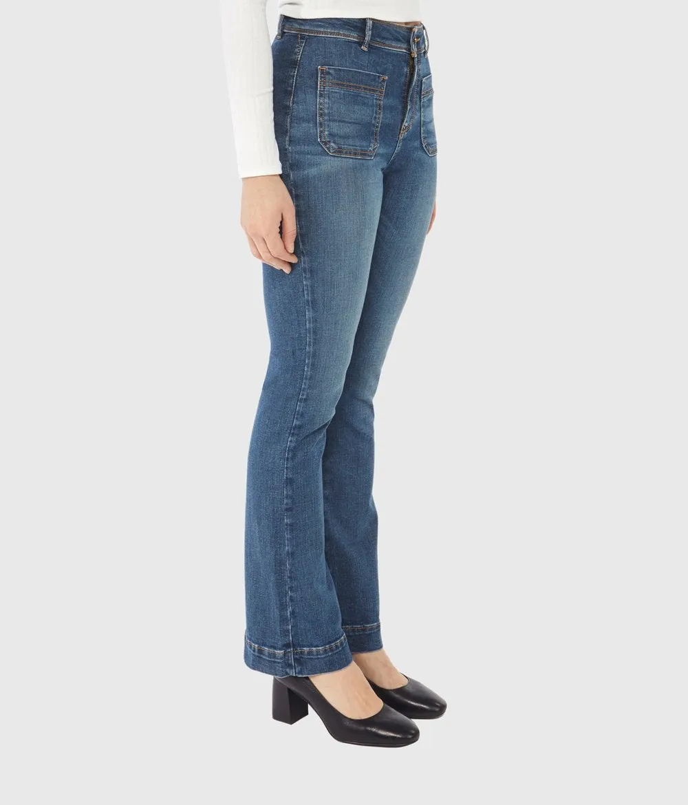 Pantalon bootcut à taille haute en jean extensible et durable