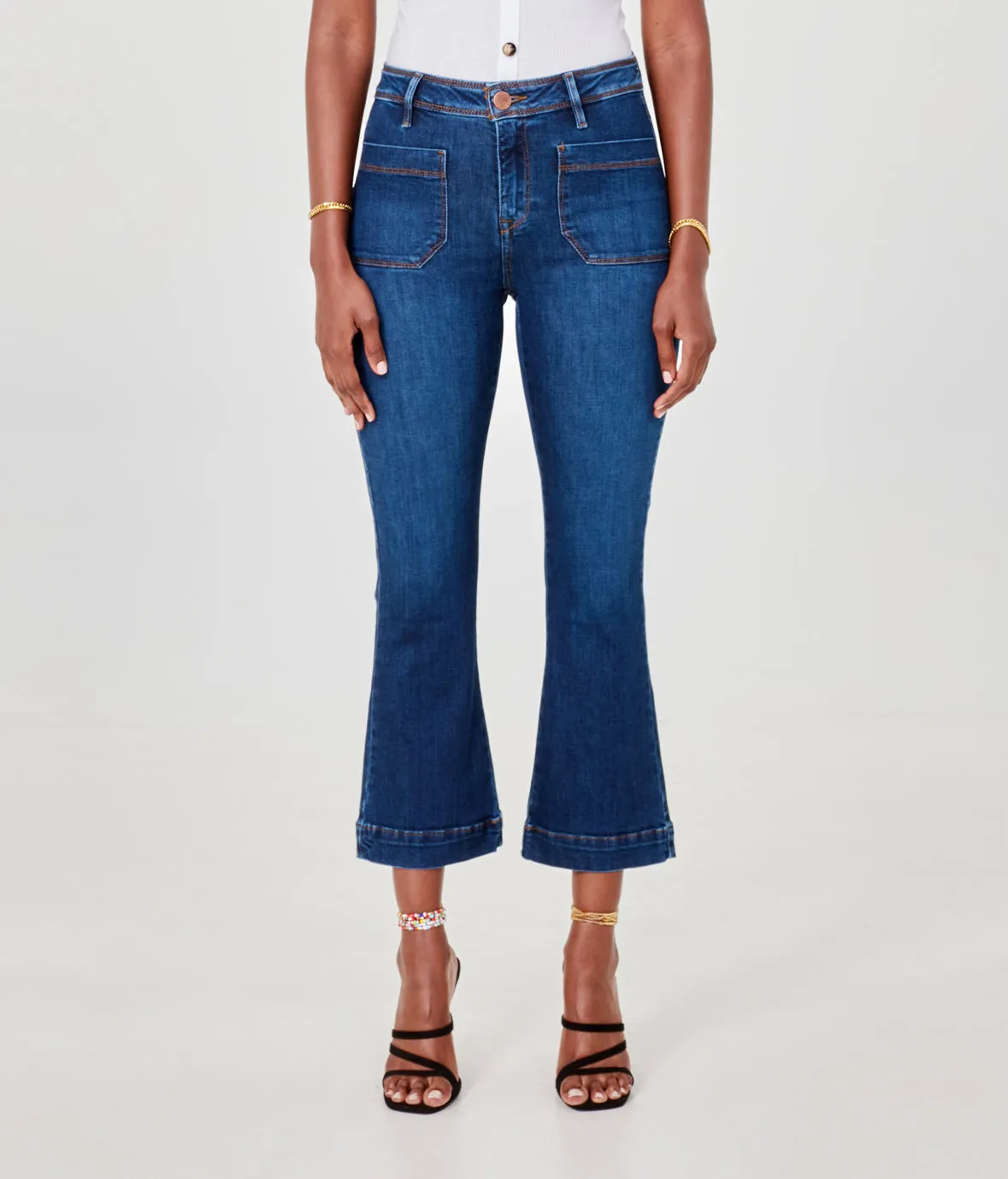 Pantalon capri bootcut à taille haute en jean extensible et durable