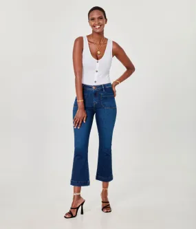 Pantalon capri bootcut à taille haute en jean extensible et durable
