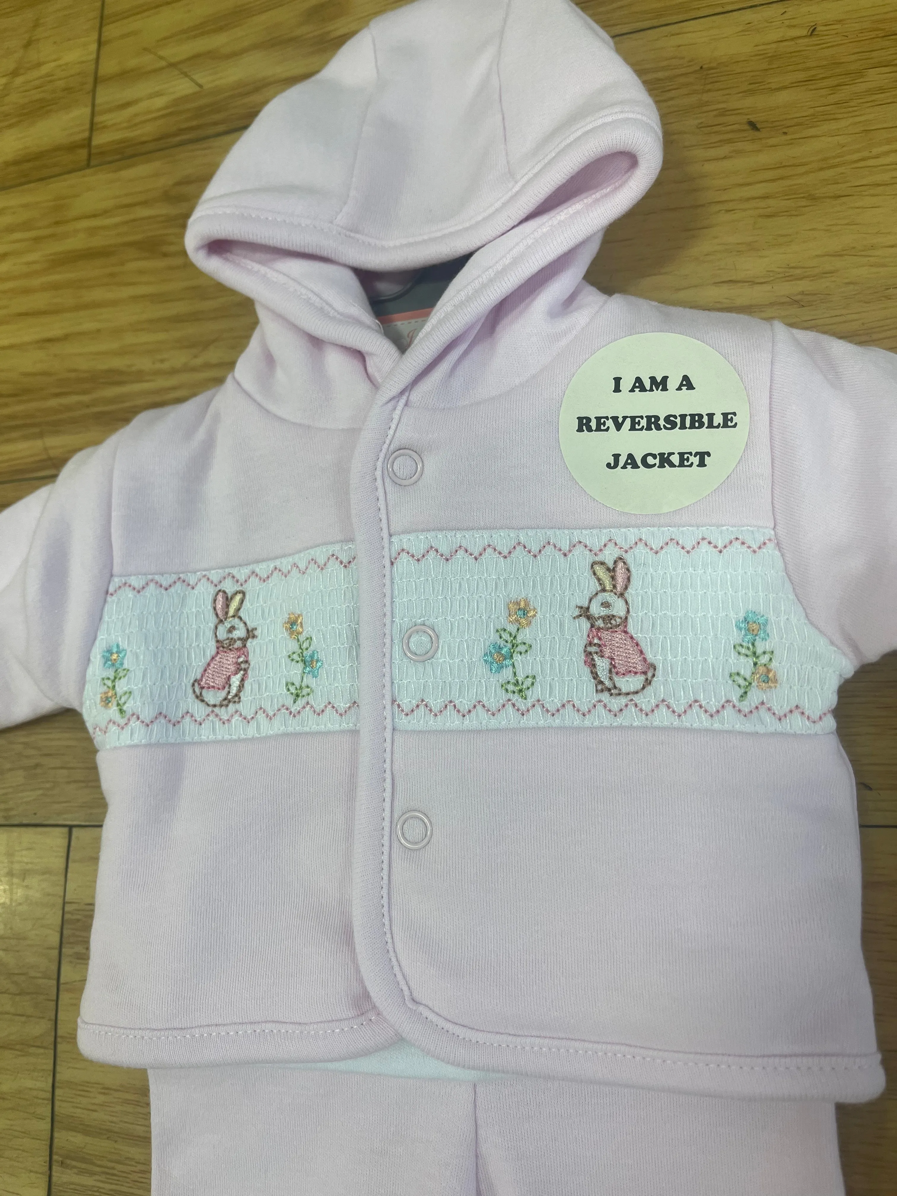 Pink Rabbit Smocked Reversible Set