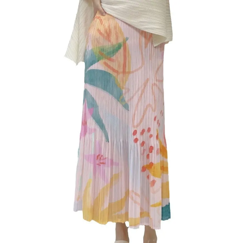 Pleated Printed High Waisted Pleated Skirt