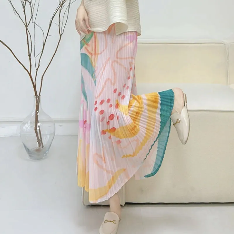 Pleated Printed High Waisted Pleated Skirt