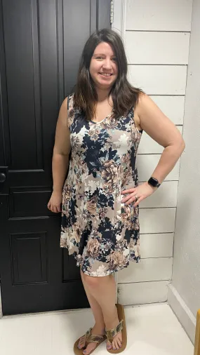 Plus- Taupe Floral Dress