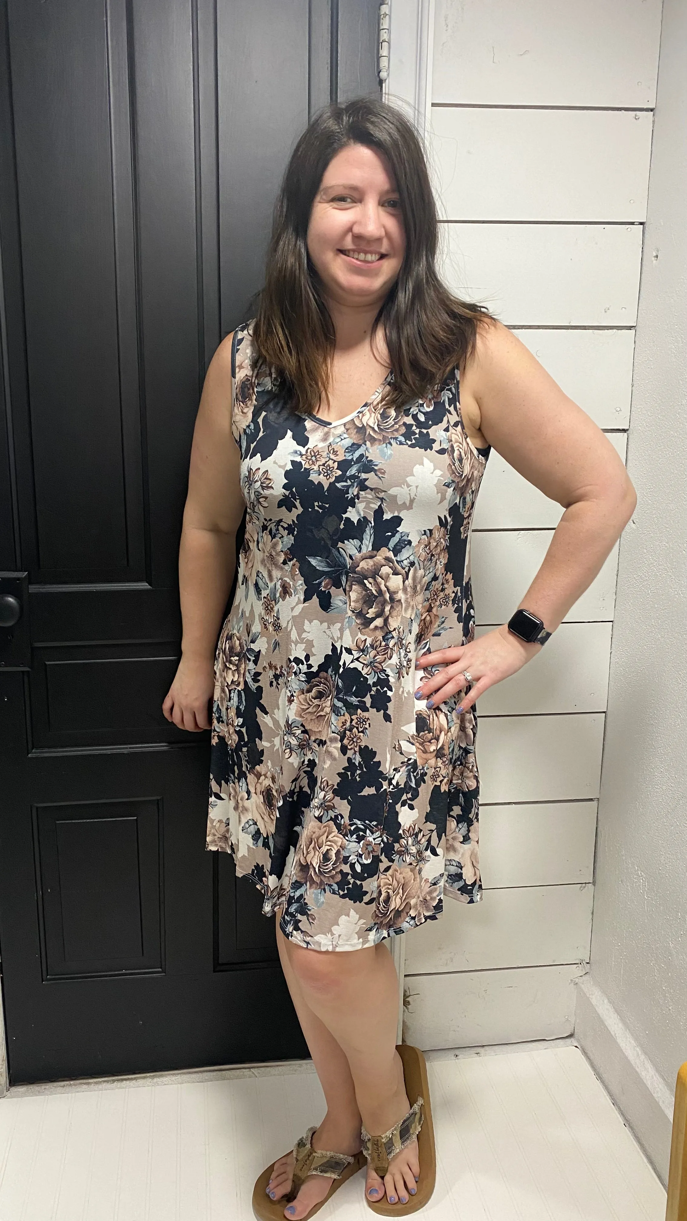 Plus- Taupe Floral Dress