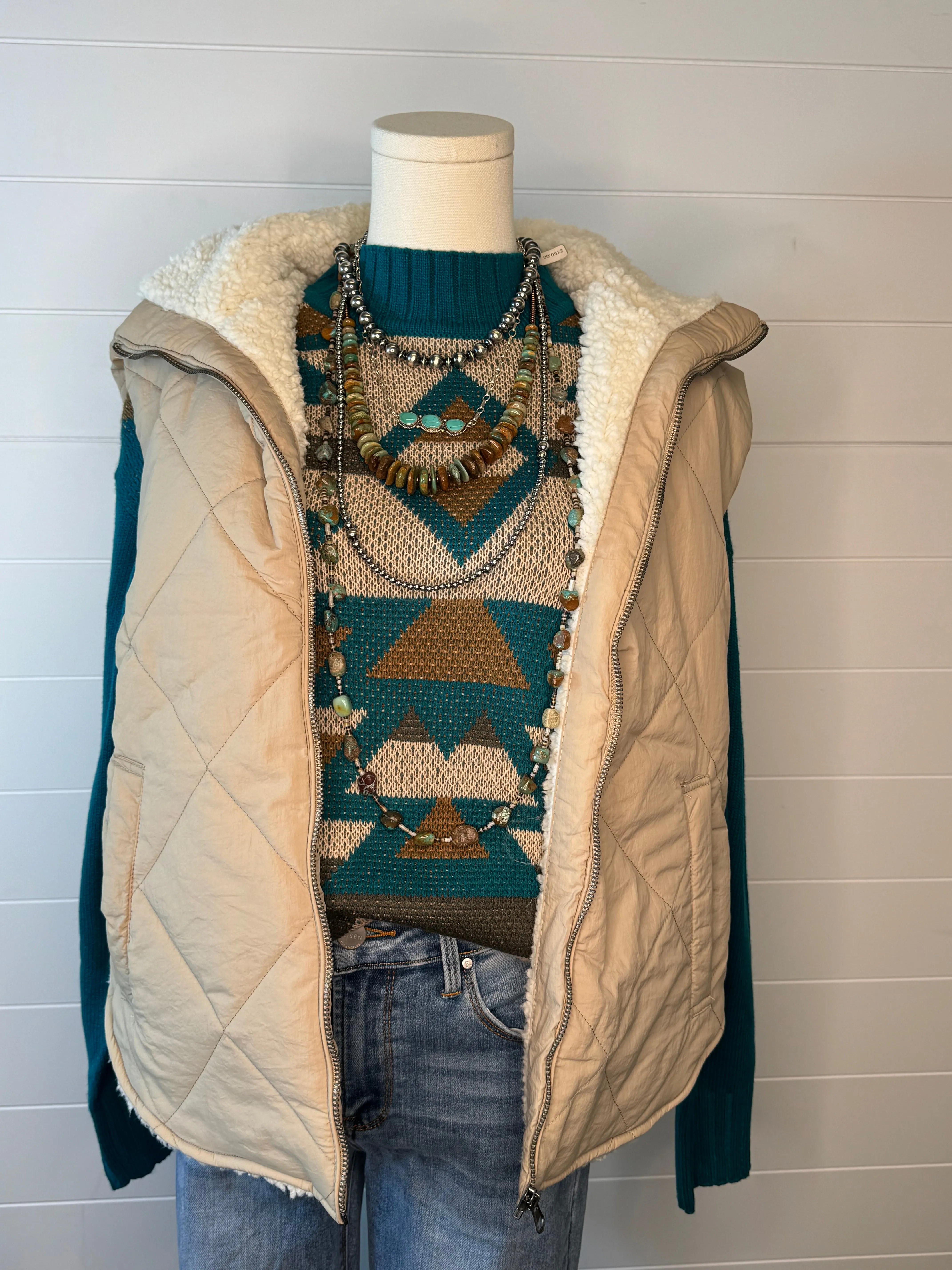 Quilted Collared Fleece Lined Zip Up Vest - small remaining