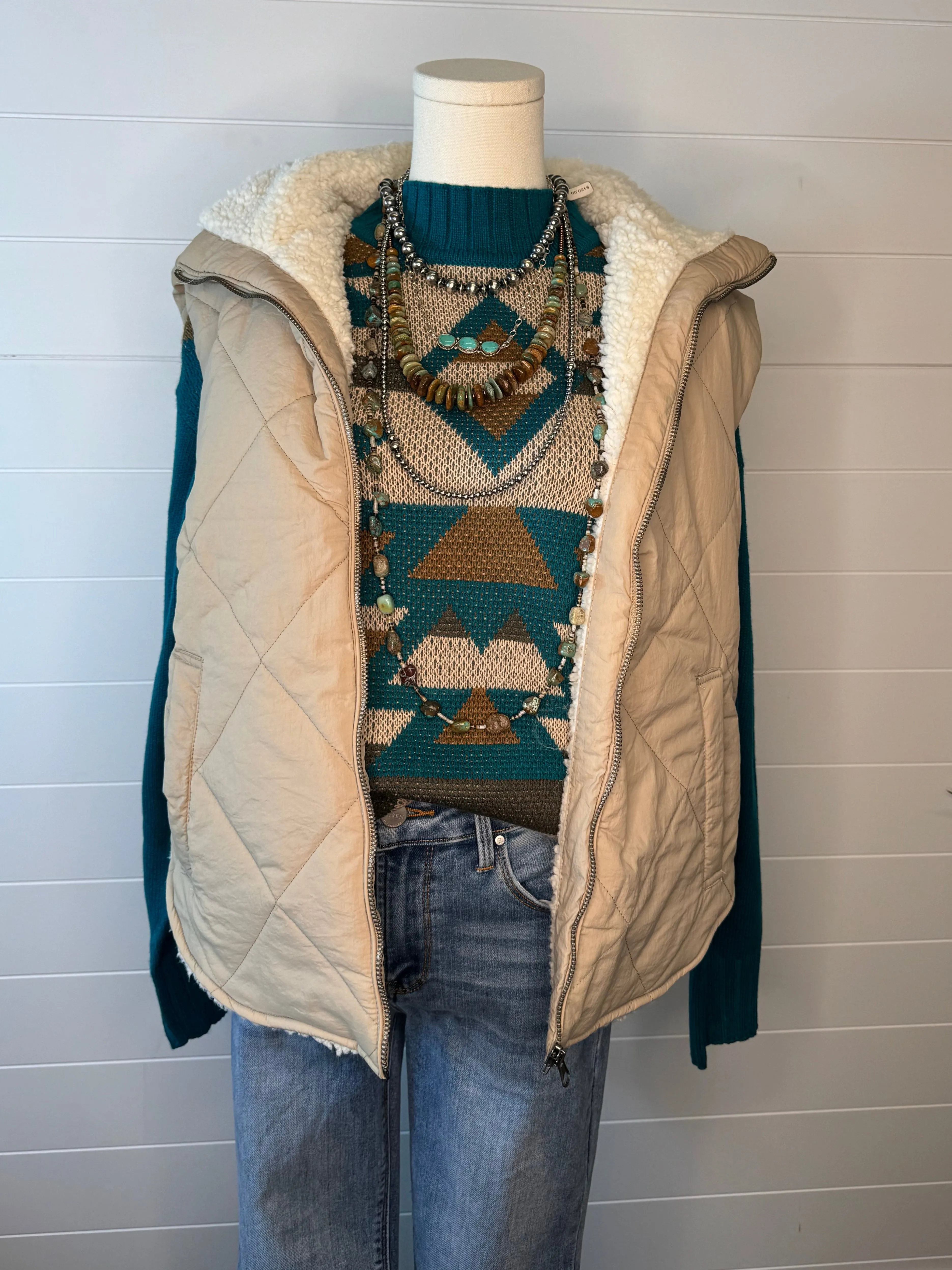 Quilted Collared Fleece Lined Zip Up Vest - small remaining