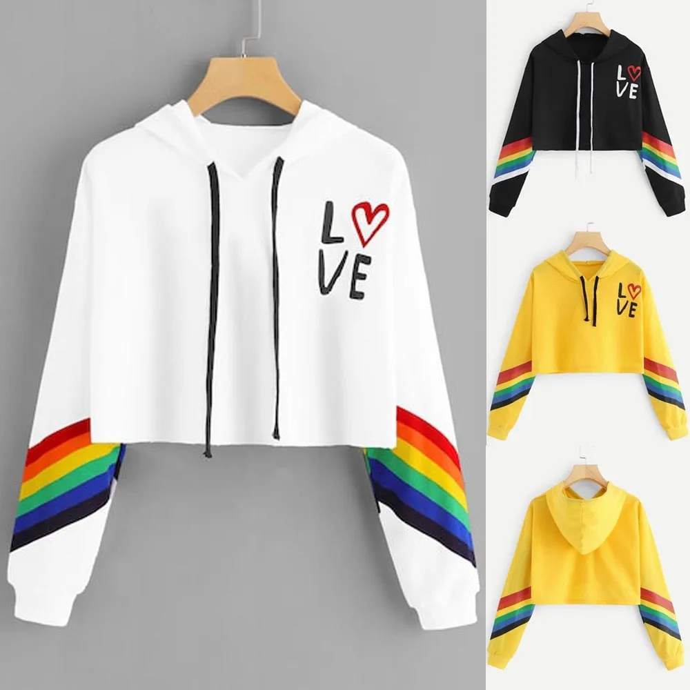 "Love" Rainbow Cropped Hoodie