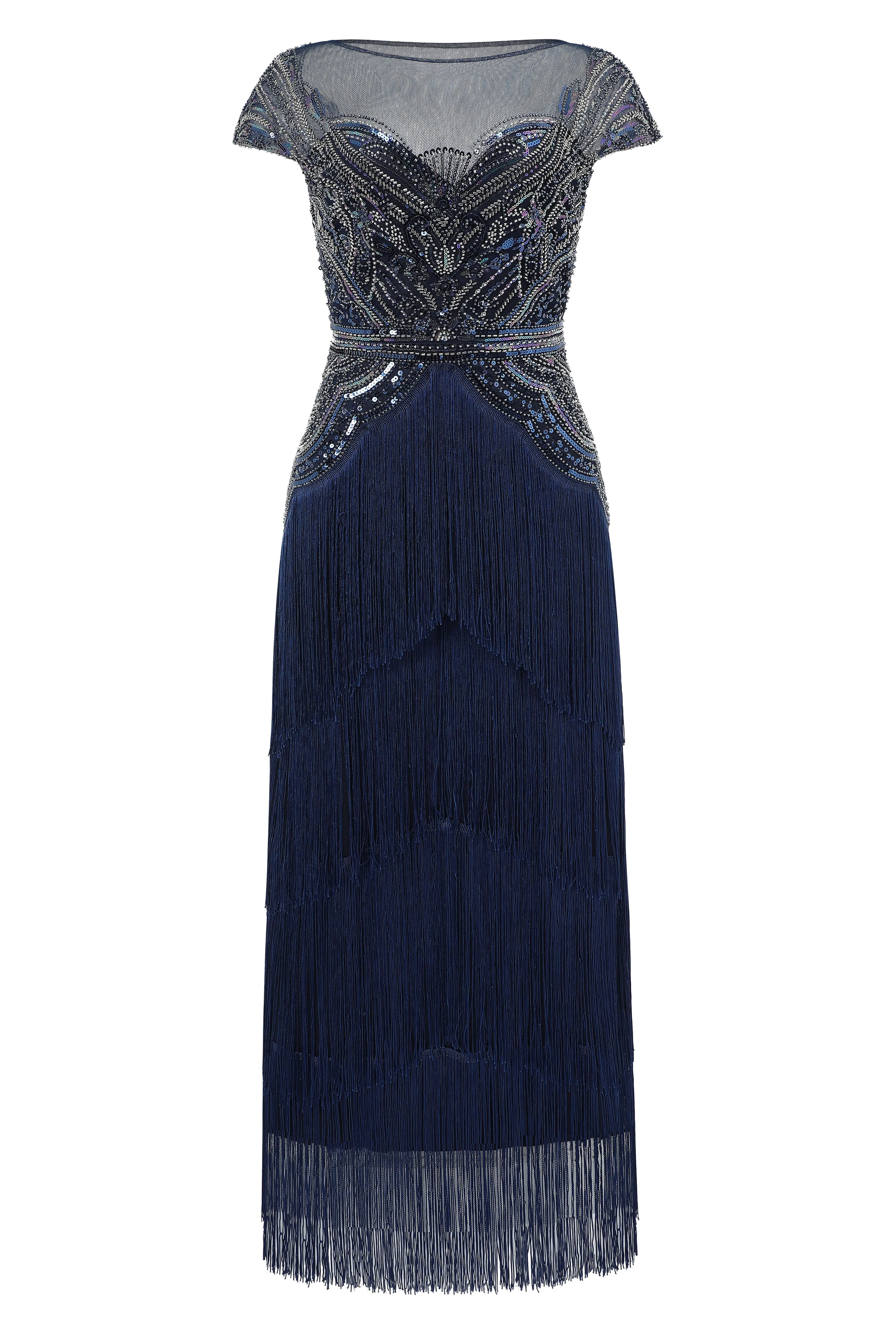 Radiant Iridescent Sequin Fringe Evening Gown