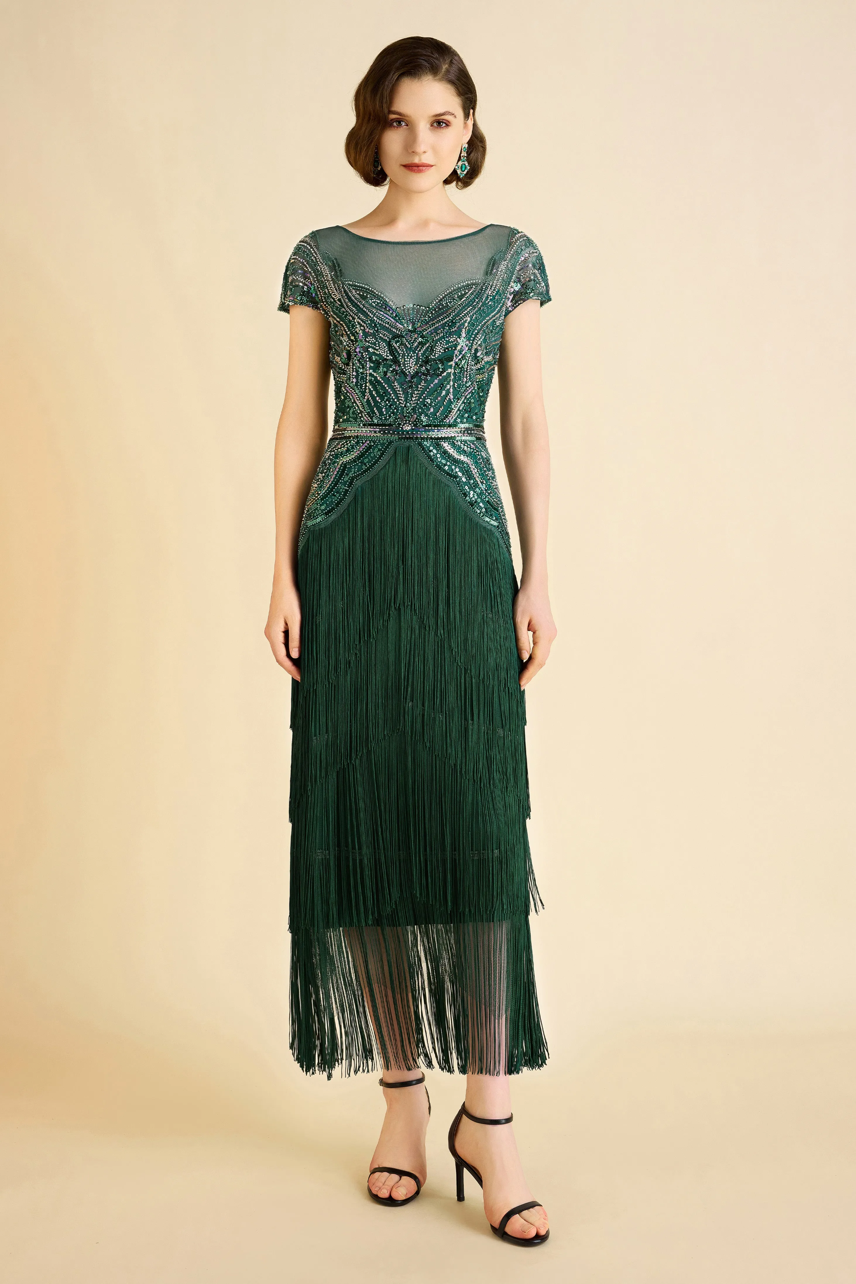 Radiant Iridescent Sequin Fringe Evening Gown