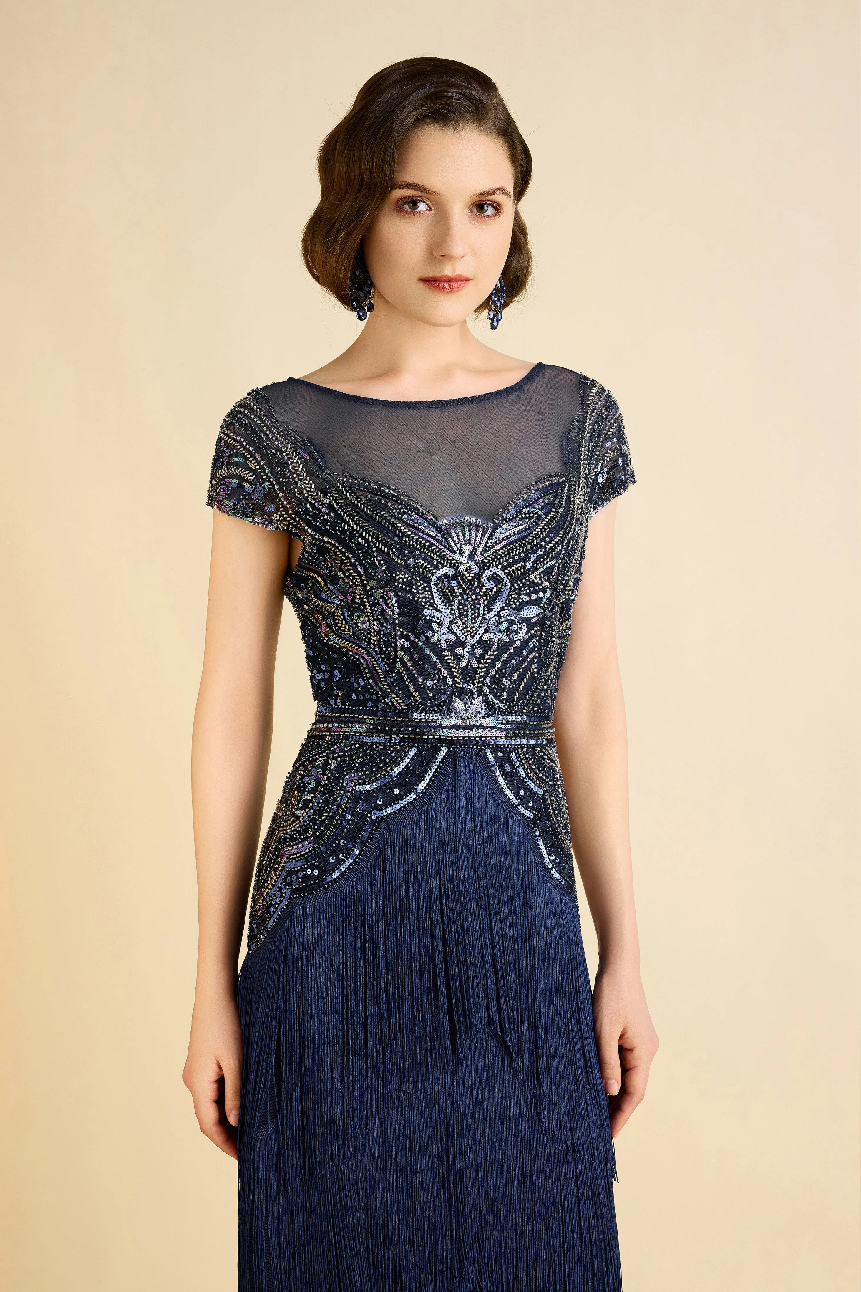 Radiant Iridescent Sequin Fringe Evening Gown