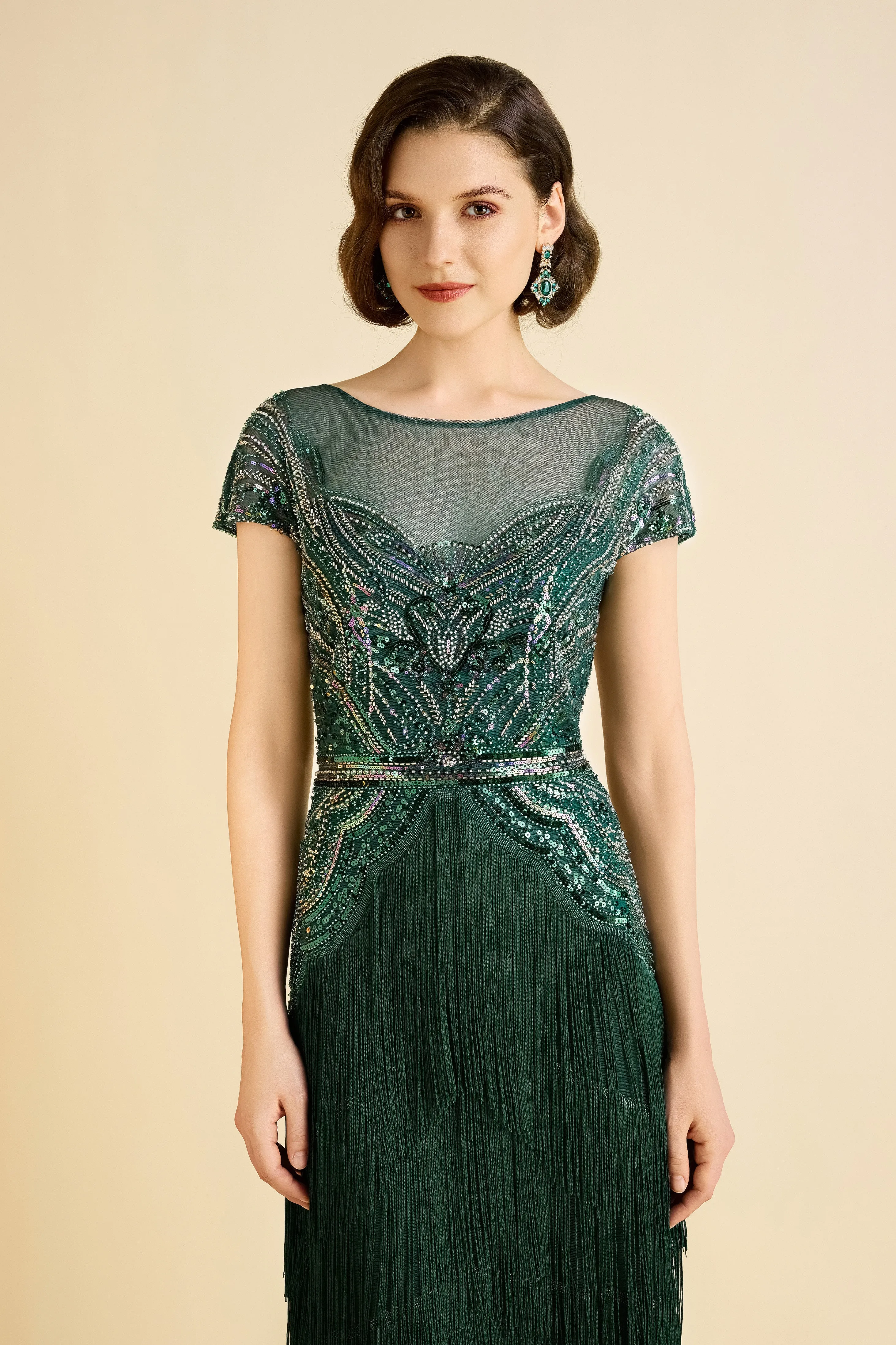 Radiant Iridescent Sequin Fringe Evening Gown