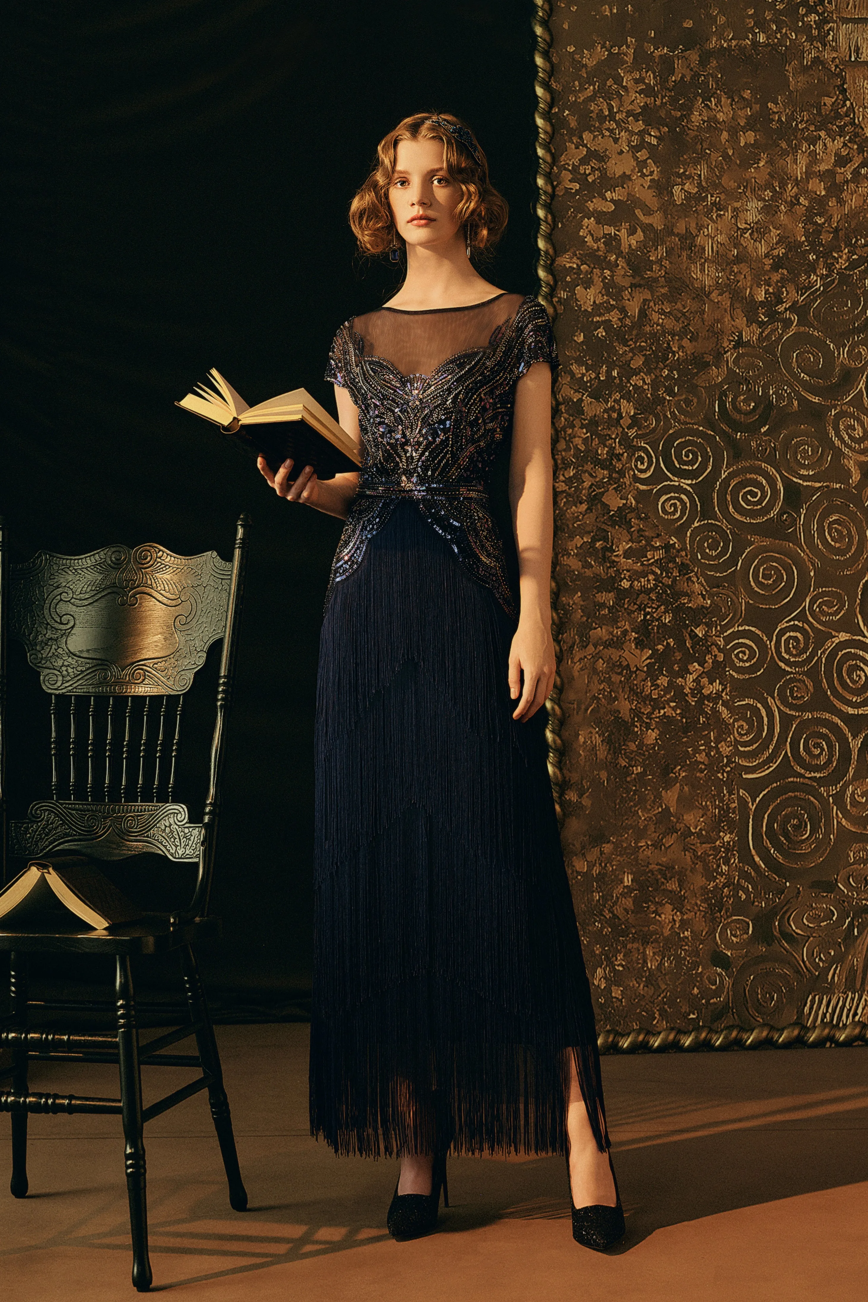 Radiant Iridescent Sequin Fringe Evening Gown