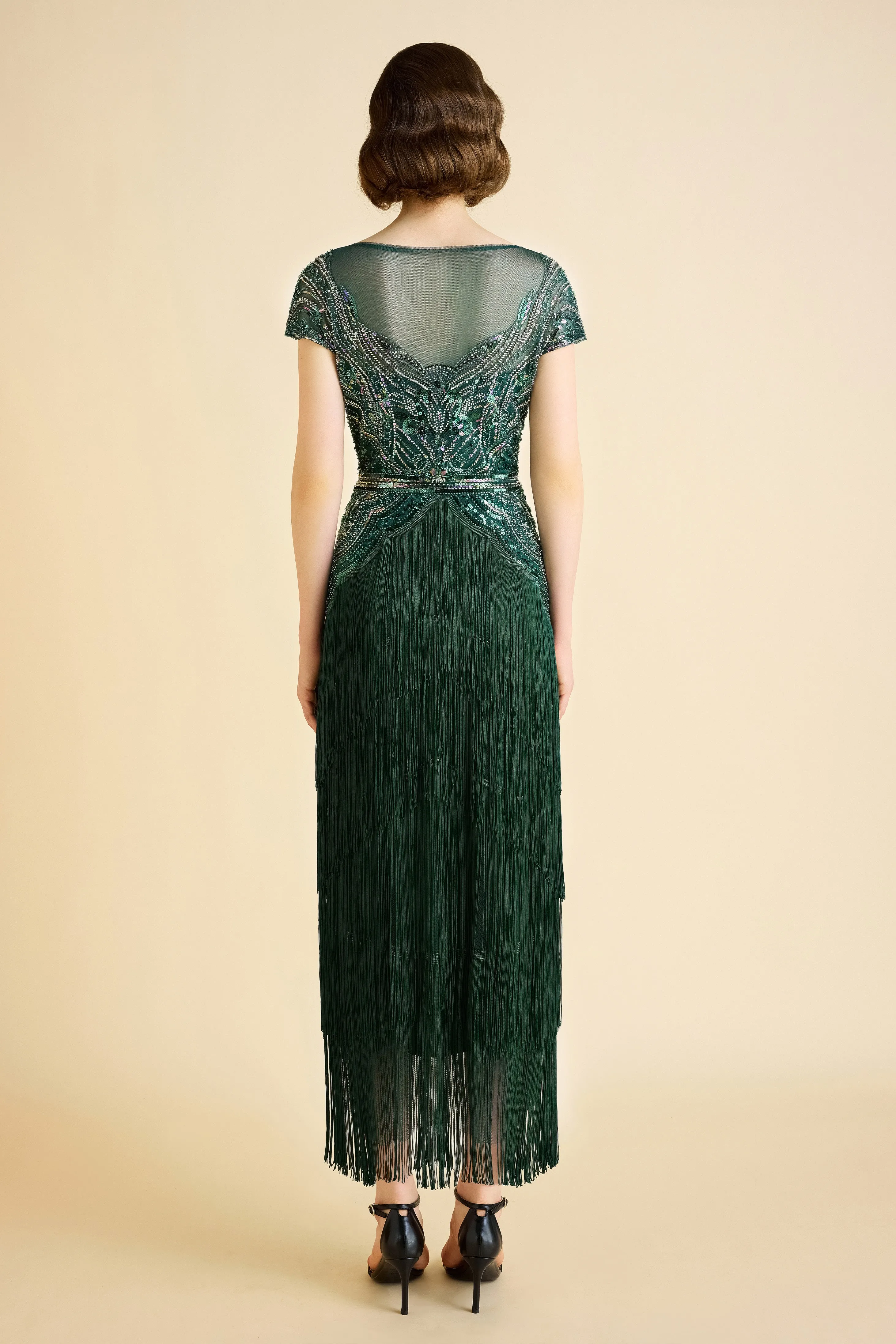 Radiant Iridescent Sequin Fringe Evening Gown