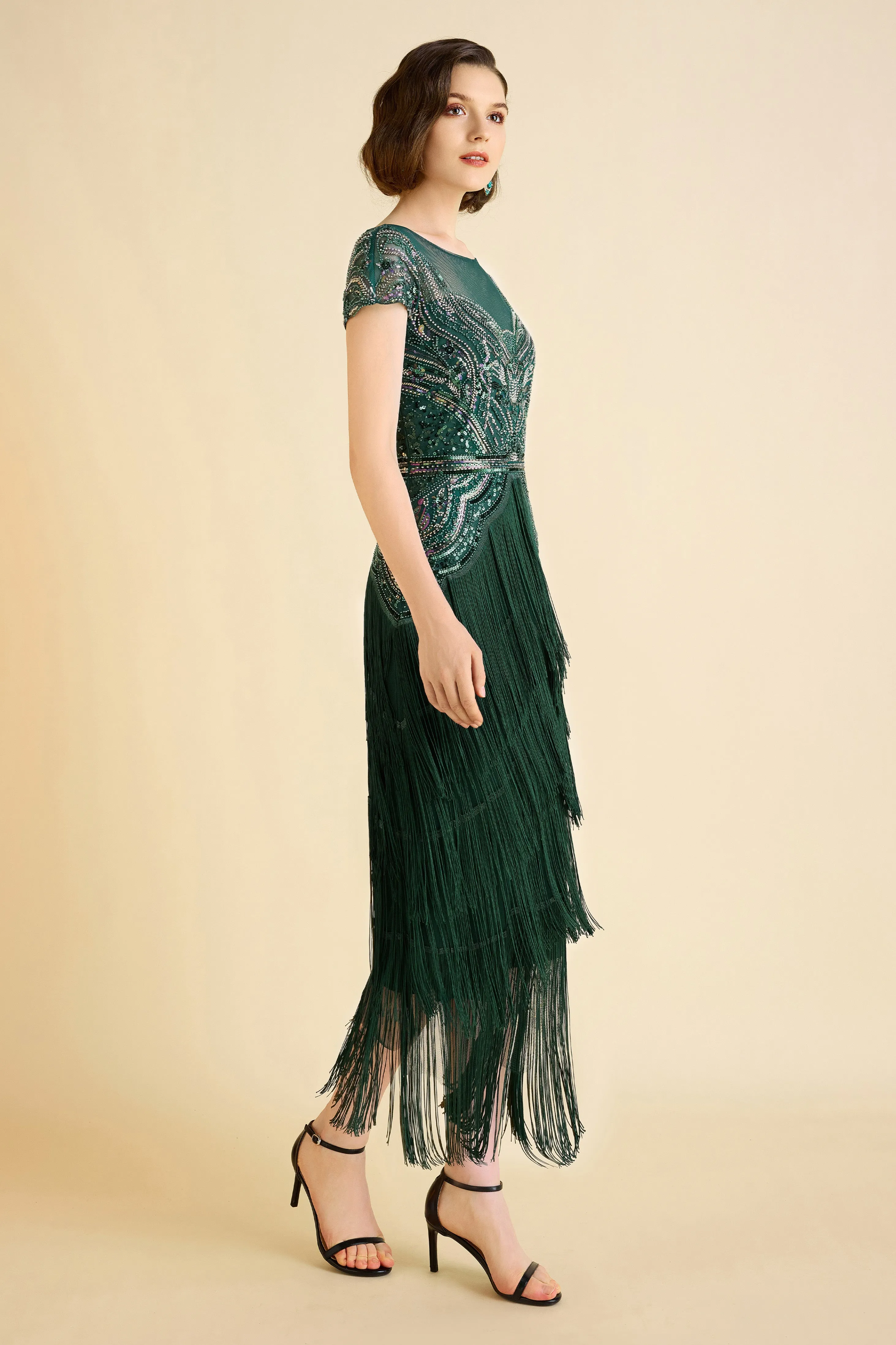 Radiant Iridescent Sequin Fringe Evening Gown