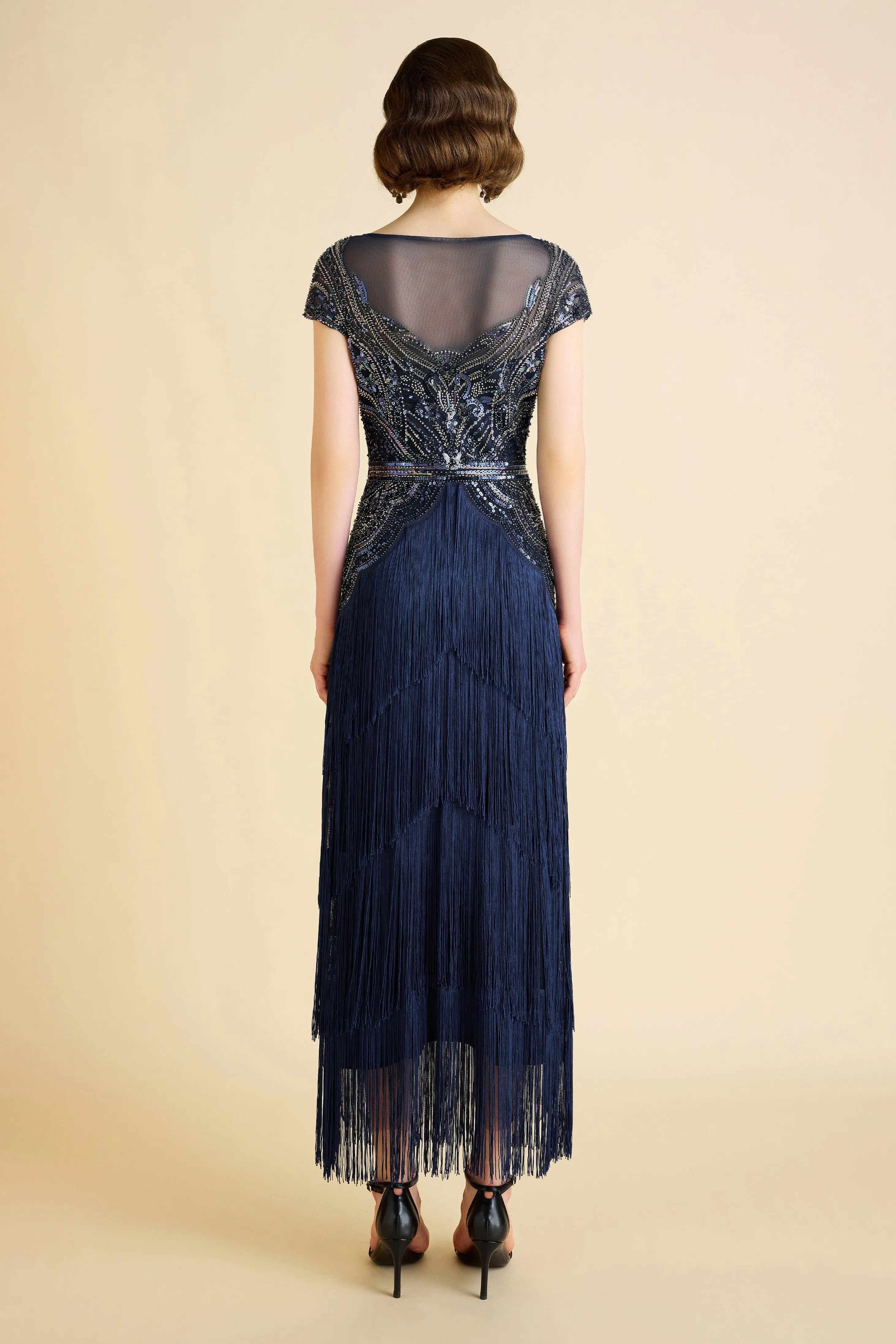 Radiant Iridescent Sequin Fringe Evening Gown