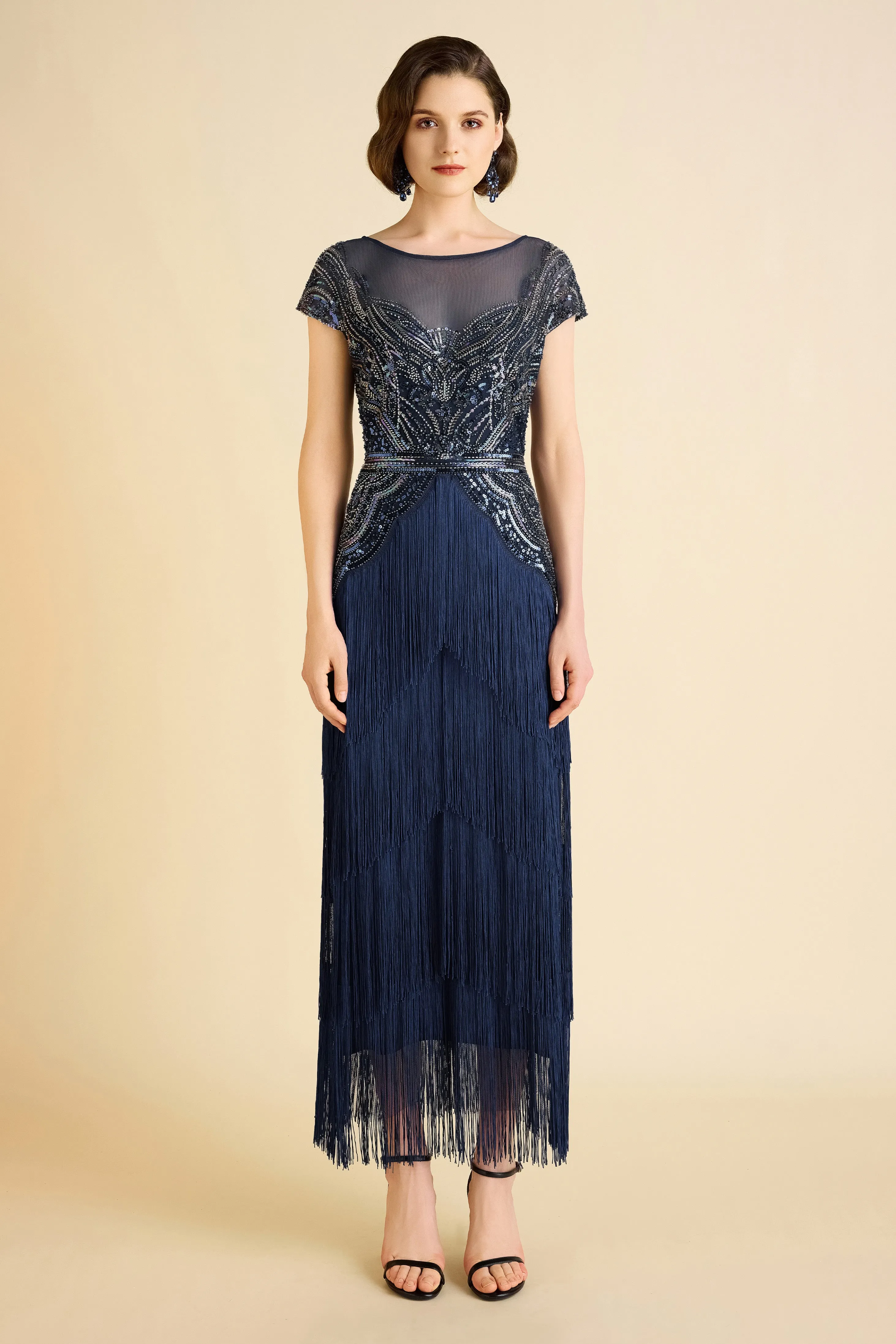 Radiant Iridescent Sequin Fringe Evening Gown