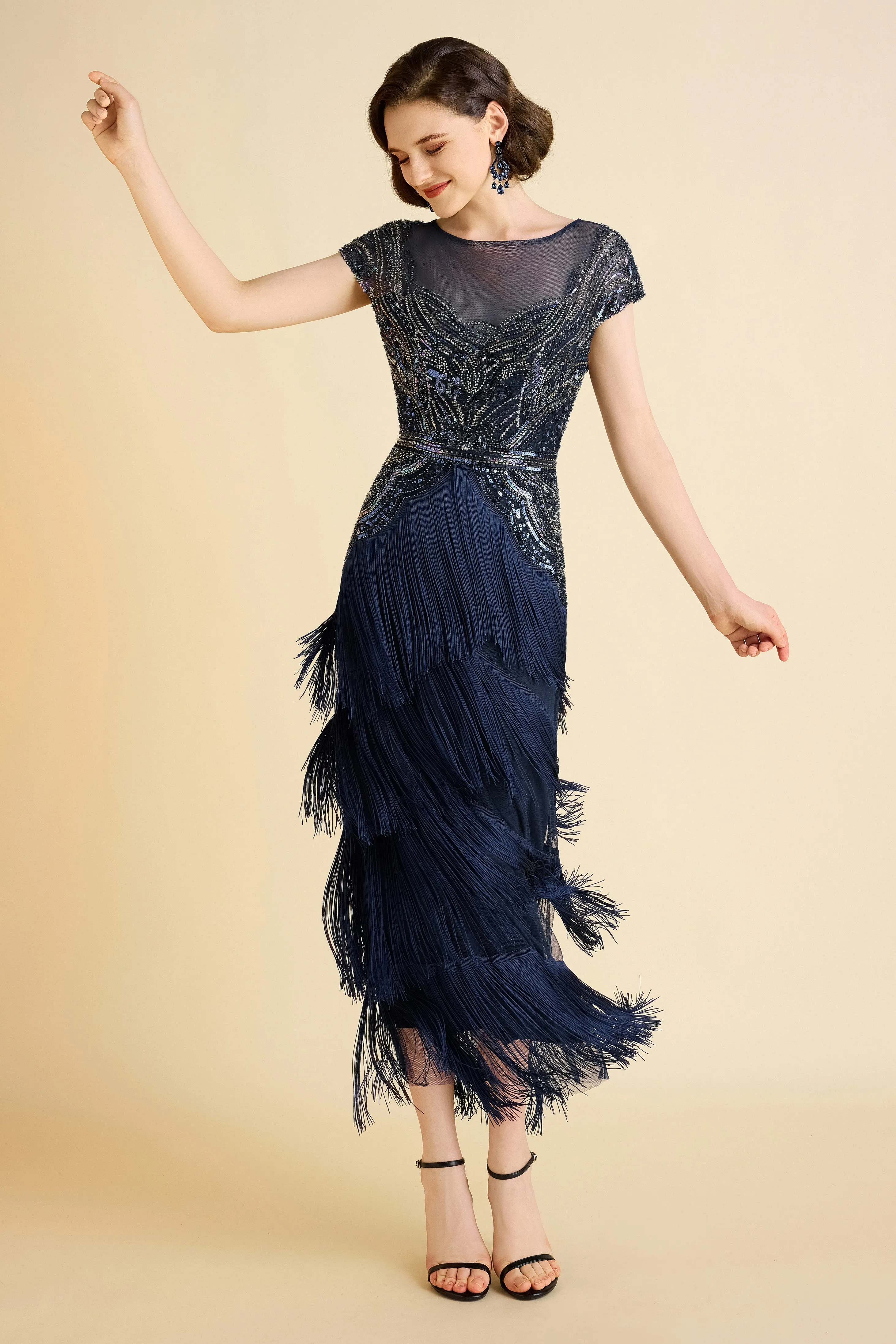 Radiant Iridescent Sequin Fringe Evening Gown