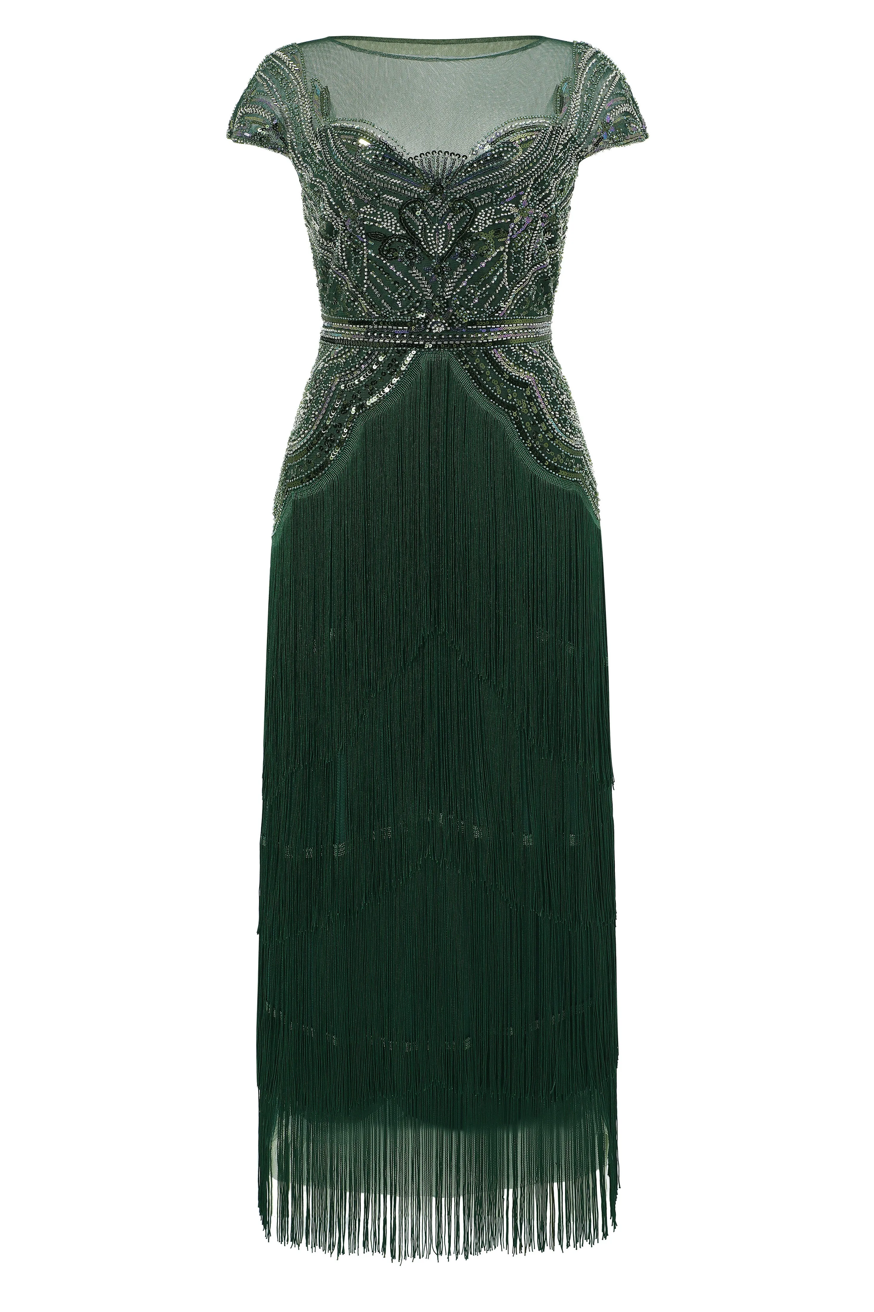 Radiant Iridescent Sequin Fringe Evening Gown