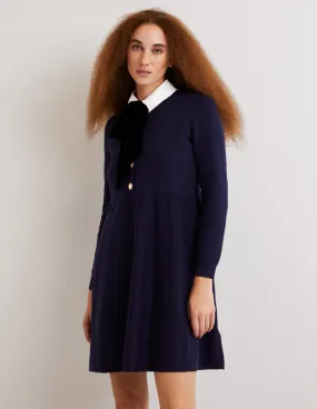Relaxed Knitted Mini Dress-Navy