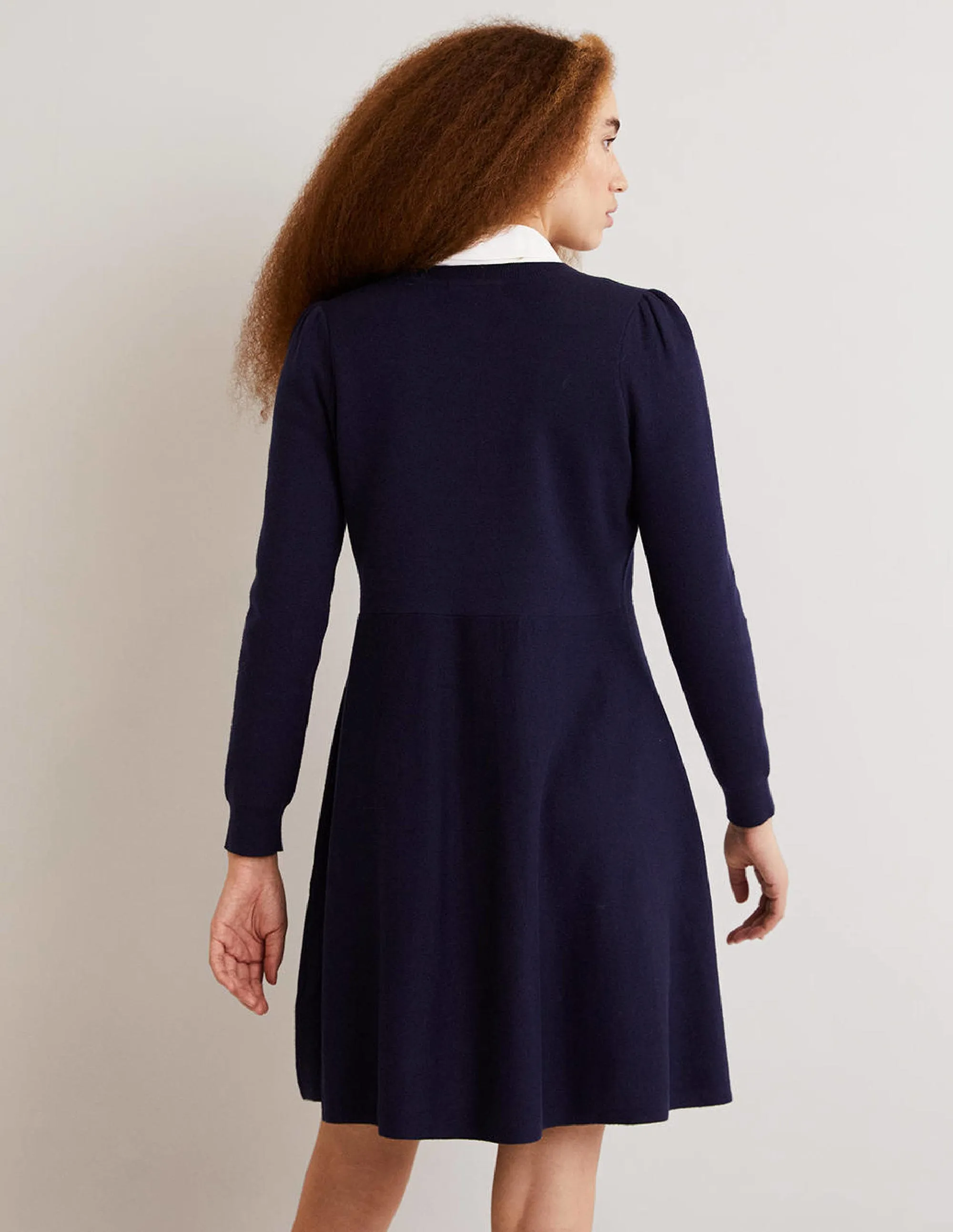 Relaxed Knitted Mini Dress-Navy