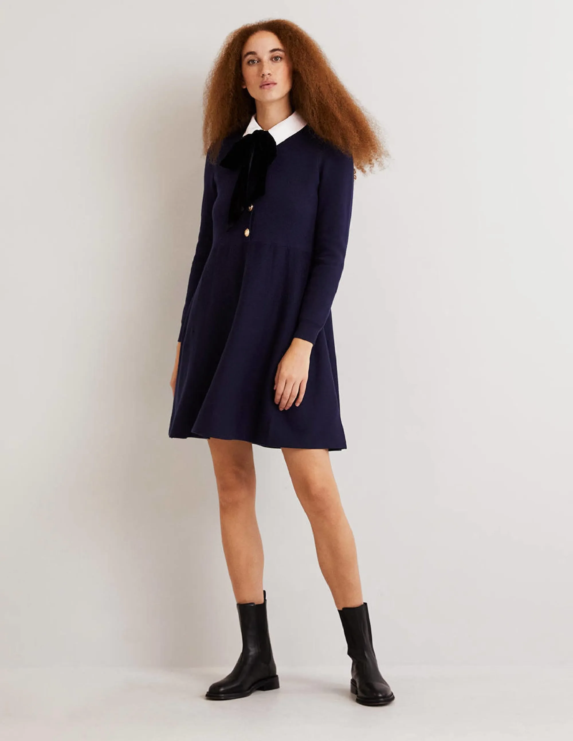 Relaxed Knitted Mini Dress-Navy