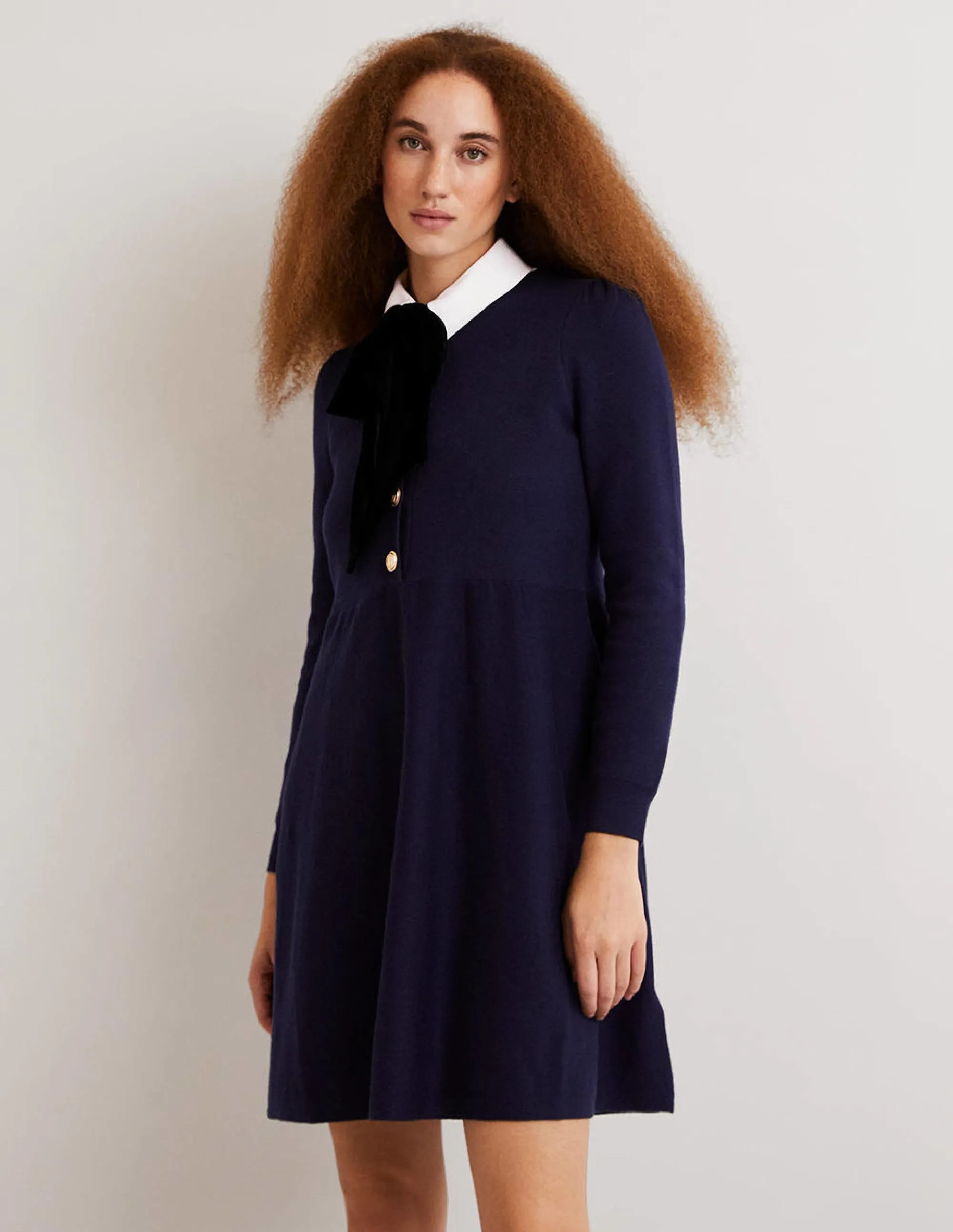 Relaxed Knitted Mini Dress-Navy