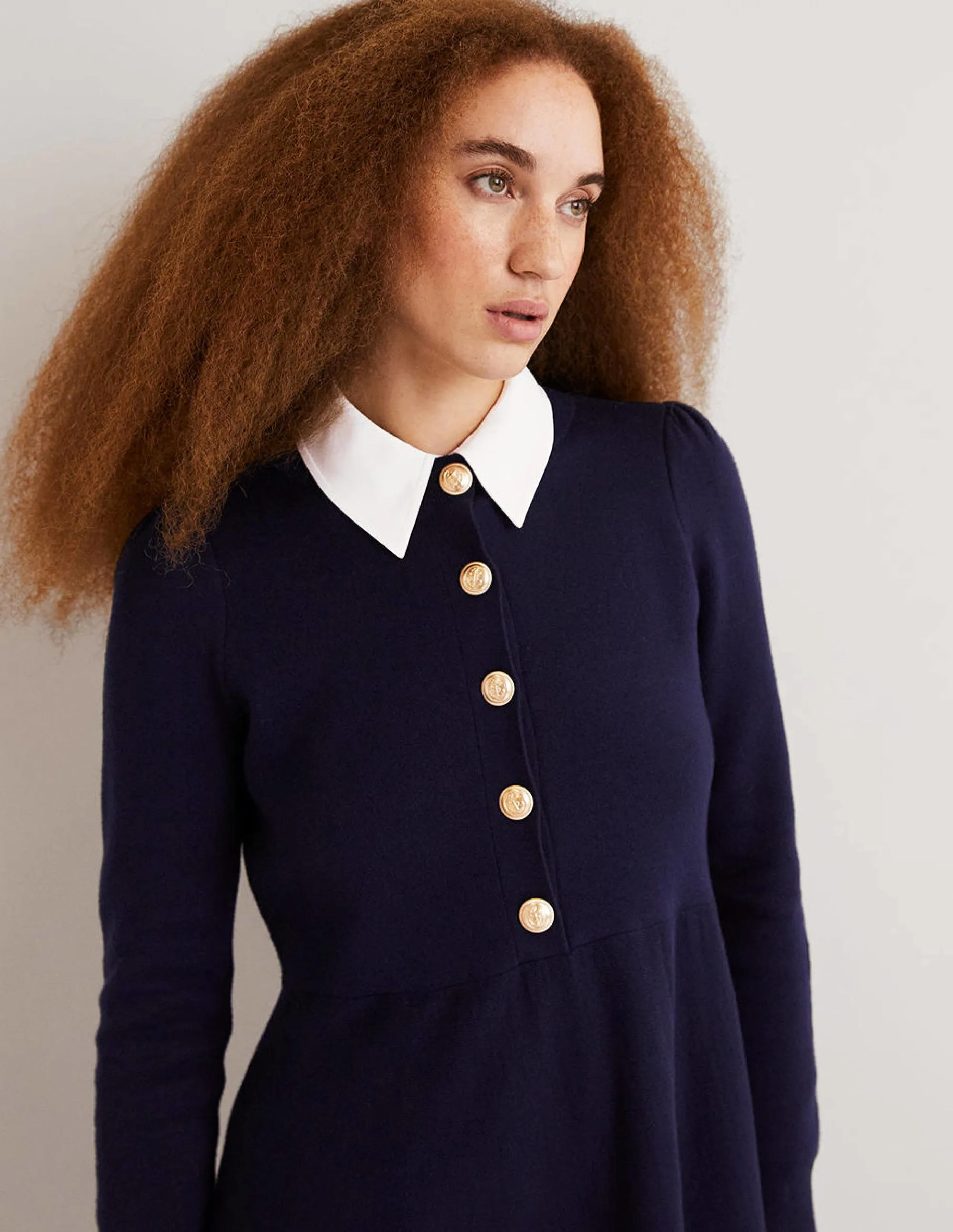 Relaxed Knitted Mini Dress-Navy