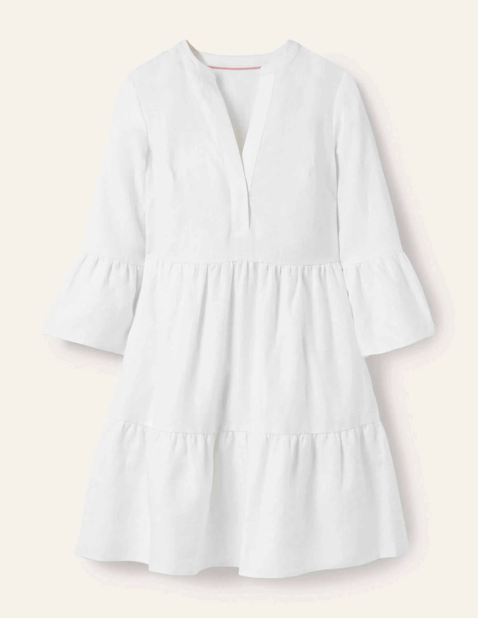 Relaxed Linen Tiered Dress-White