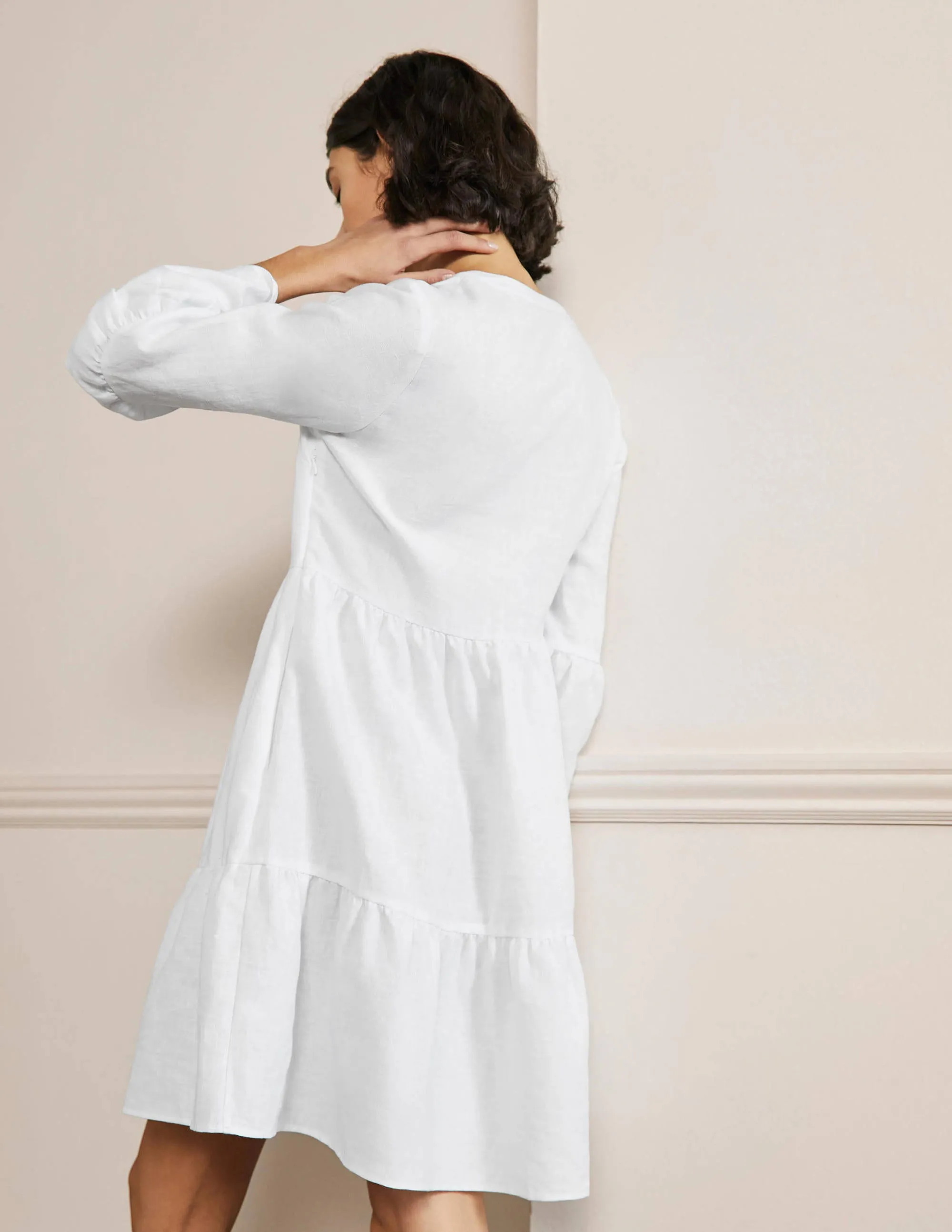 Relaxed Linen Tiered Dress-White