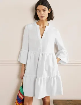 Relaxed Linen Tiered Dress-White