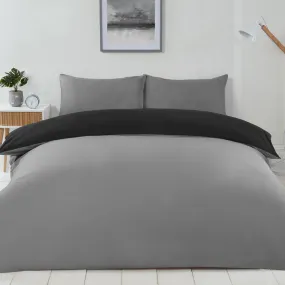 Reversible Duvet Cover Set Black & Grey Double Size