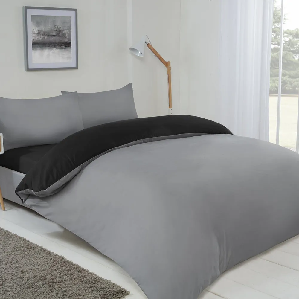 Reversible Duvet Cover Set Black & Grey Double Size