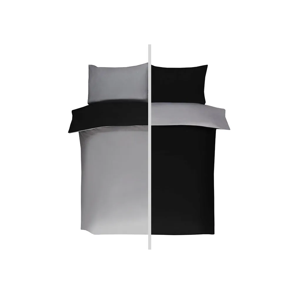 Reversible Duvet Cover Set Black & Grey Double Size