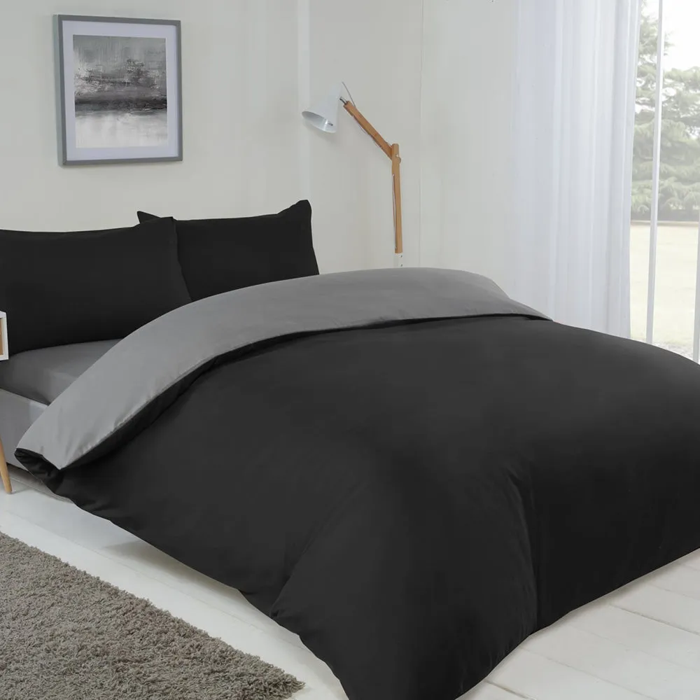 Reversible Duvet Cover Set Black & Grey Double Size