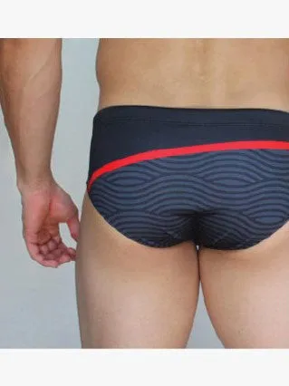RHUX Swim Brief Wave Design Black and Grey
