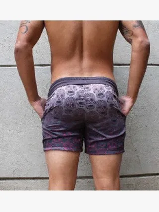 RHUX Swim Shorts Trunks Mexican Skulls Purple and Grey
